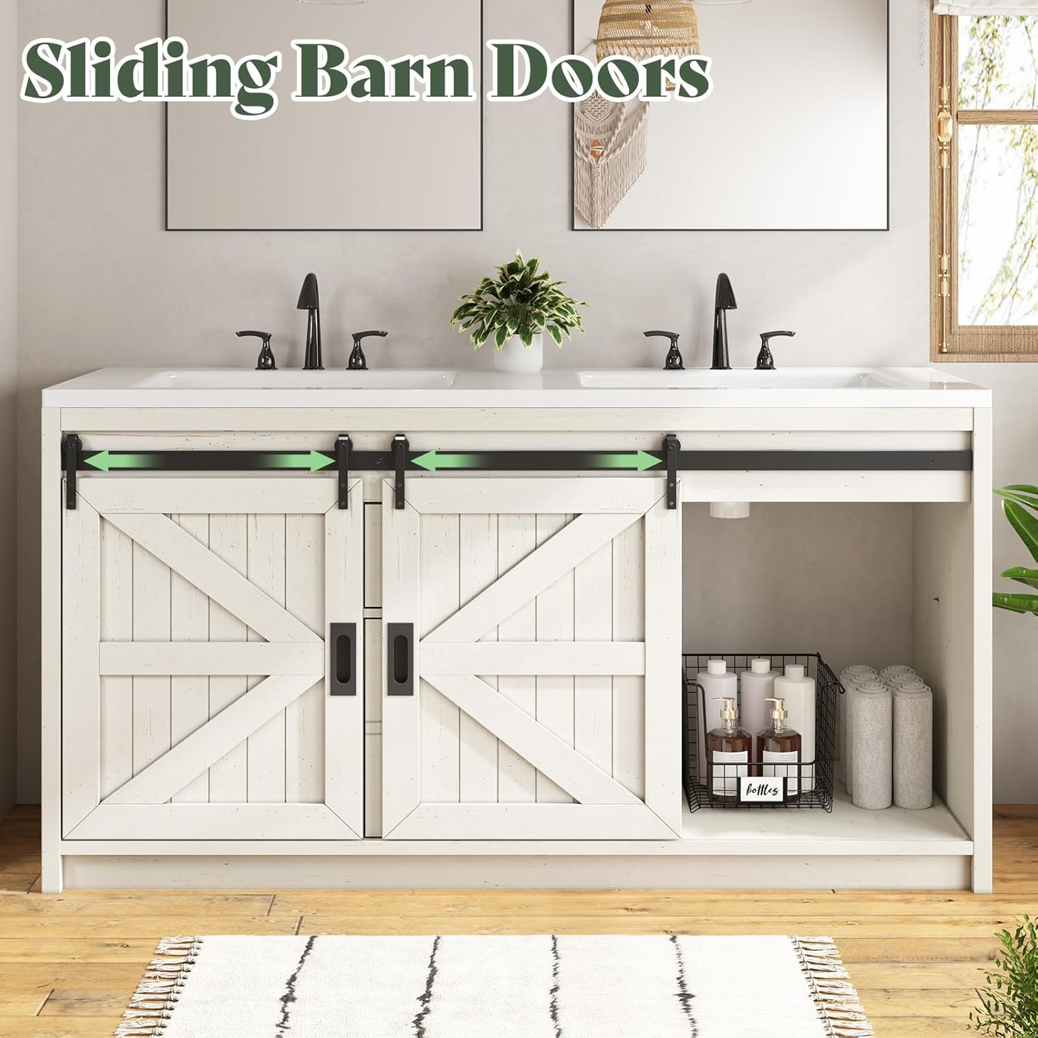 61″ Farmhouse Sliding Barn Door Double Vanity with Sink Combo, Freestanding Bath