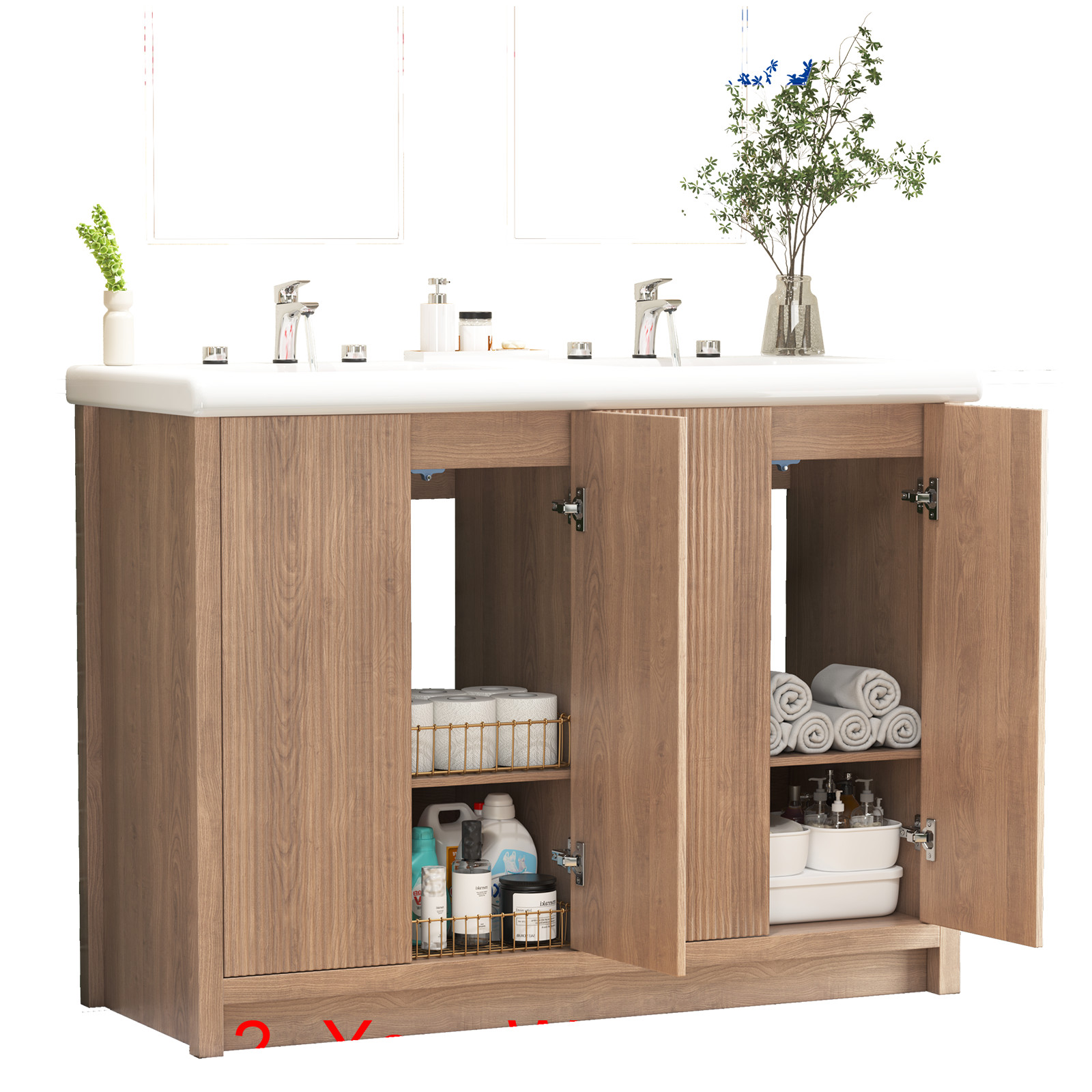 47.3 Inch Modern Bathroom Vanity and Double Ceramic Sinks Storage Cabinet Drawer