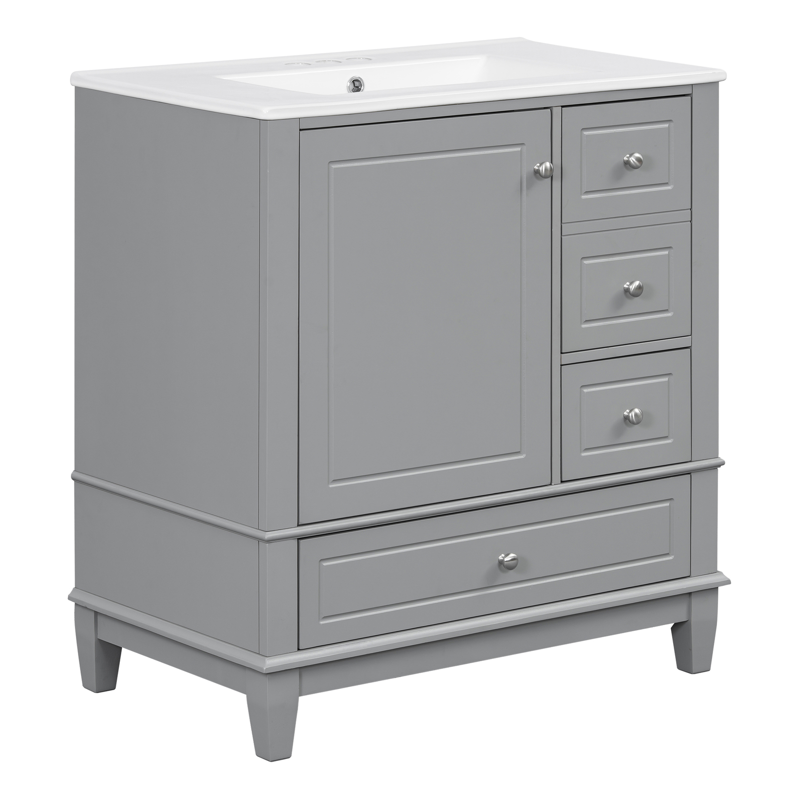 30″ Bathroom Vanity with Ceramic Sink Freestanding Solid Wood Storage Cabinet