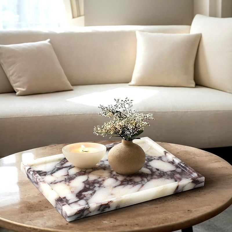 Luxury Marble Vanity Tray Calacatta Viola Storage Home Decor Decorative Tray New