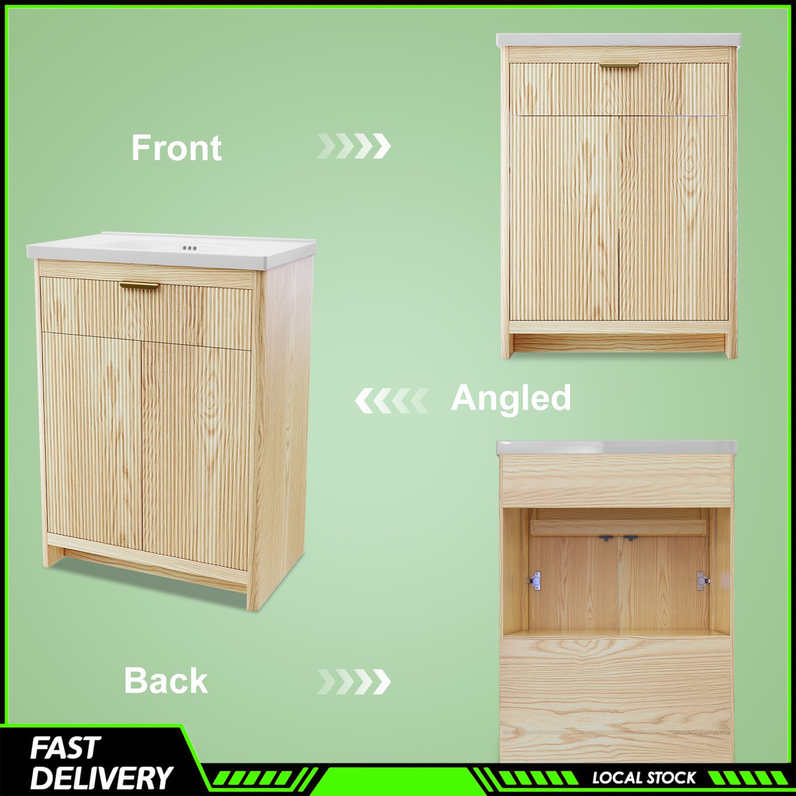 23.6 Inch Bathroom Vanity Wooden Freestanding Cabinet Ceramic Sink for Bathroom