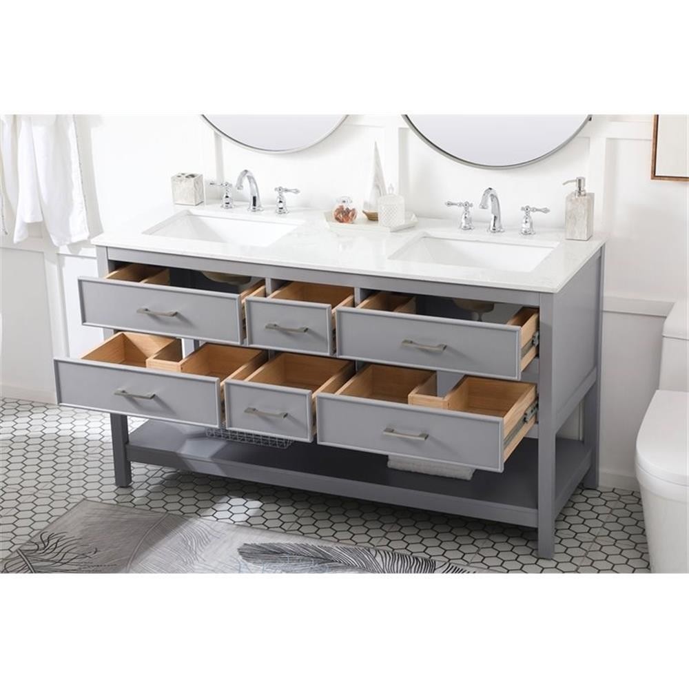 Elegant Decor Sinclaire 60″ Aluminum Alloy & MDF Double Bathroom Vanity in Gray