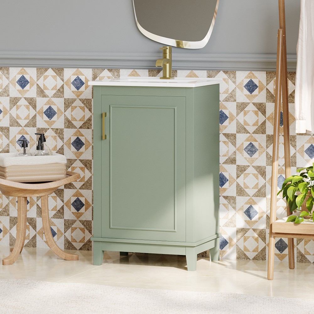 20 Inch Modern Small Bathroom Vanity Cabinet With Ceramic Basin- 20*14.5*33.3 In