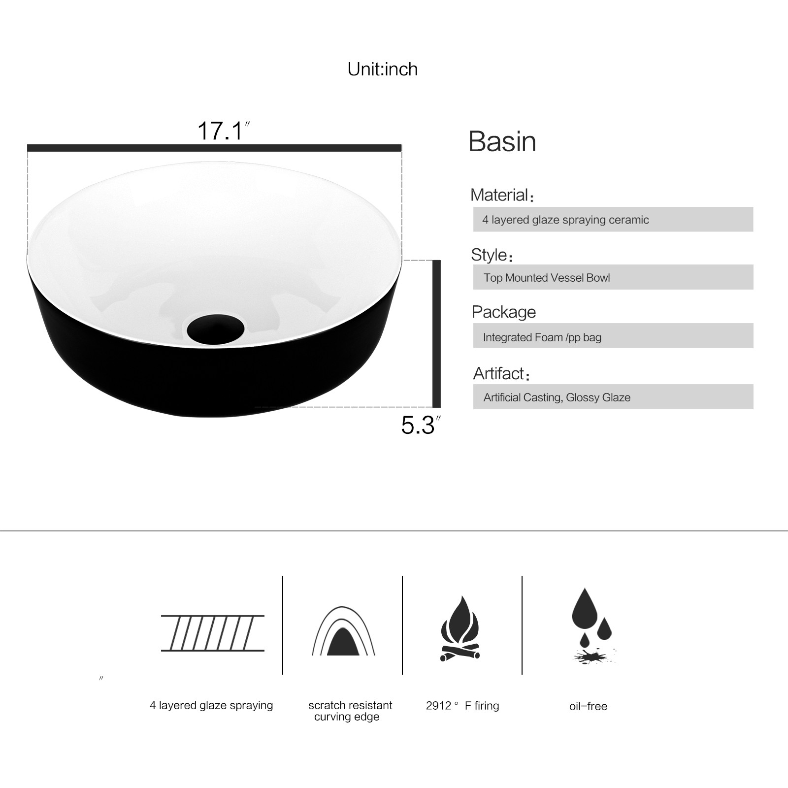 Modern 24″ Vanity Set with Black Ceramic Sink | Cabinet + Drawer Storage
