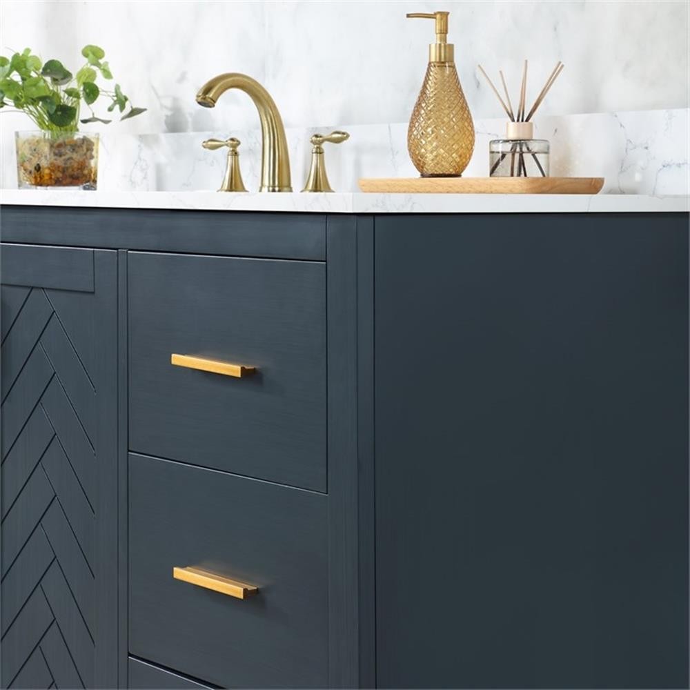 Pemberly Row 60″W Wood Vanity – Classic Blue with Composite Stone Top