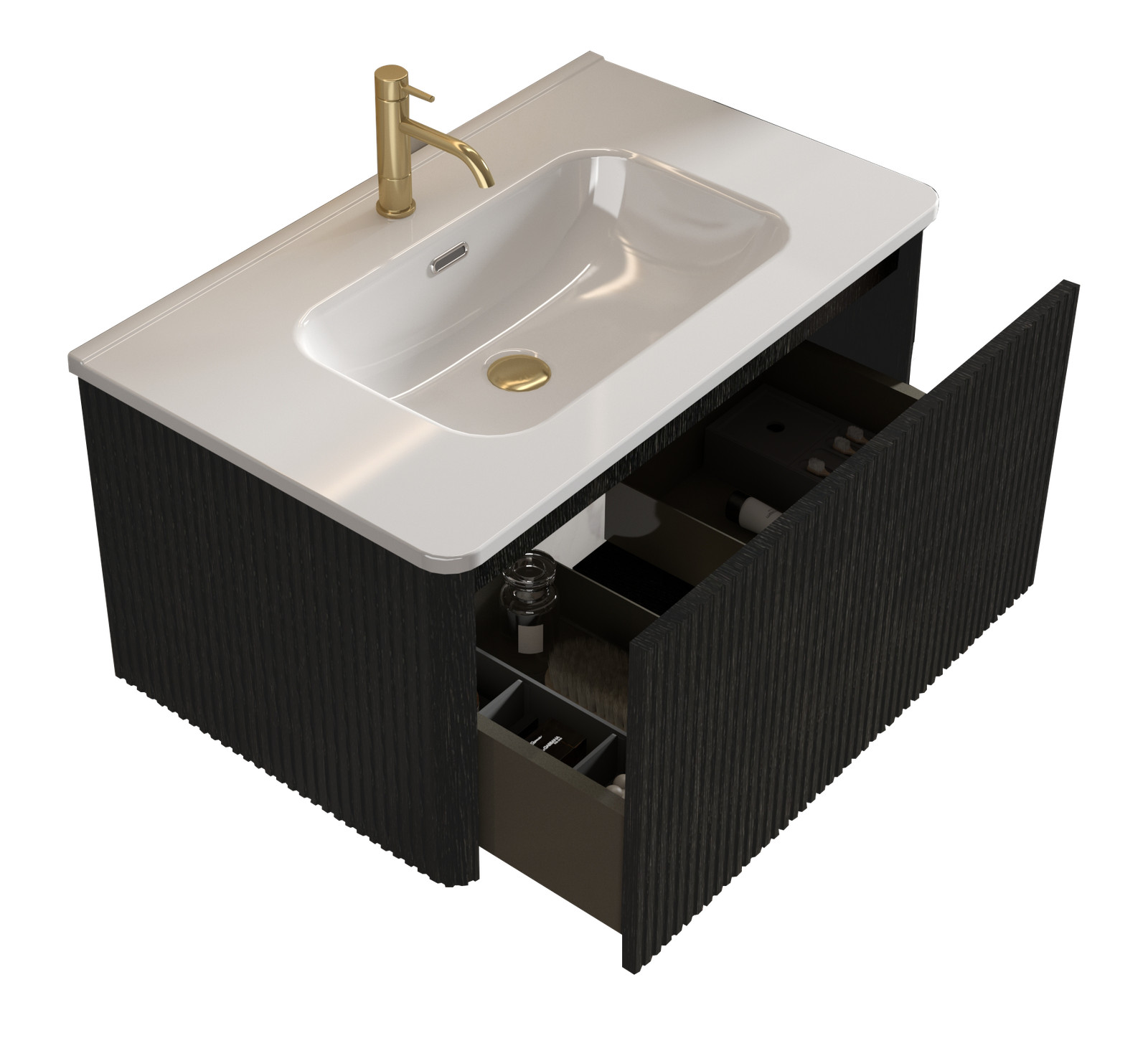 Etna 30″ Brushed Black Oak Floating Bathroom Vanity with White Ceramic Sink