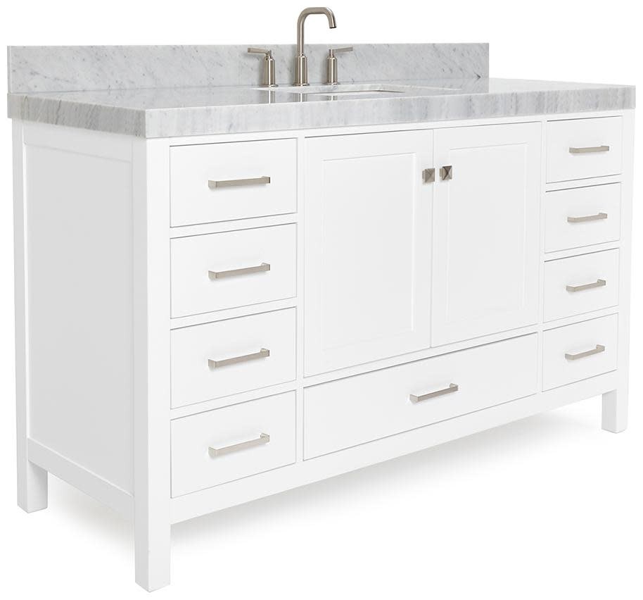 Ariel A060SCW5RVO Cambridge 60″ – White / Italian Carrara Marble Top / Brushed