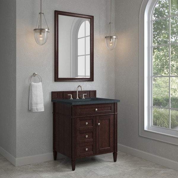 30″ James Martin Brittany 650-V30-BNM-3CSP Vanity Cabinet Charcoal Soapstone Top
