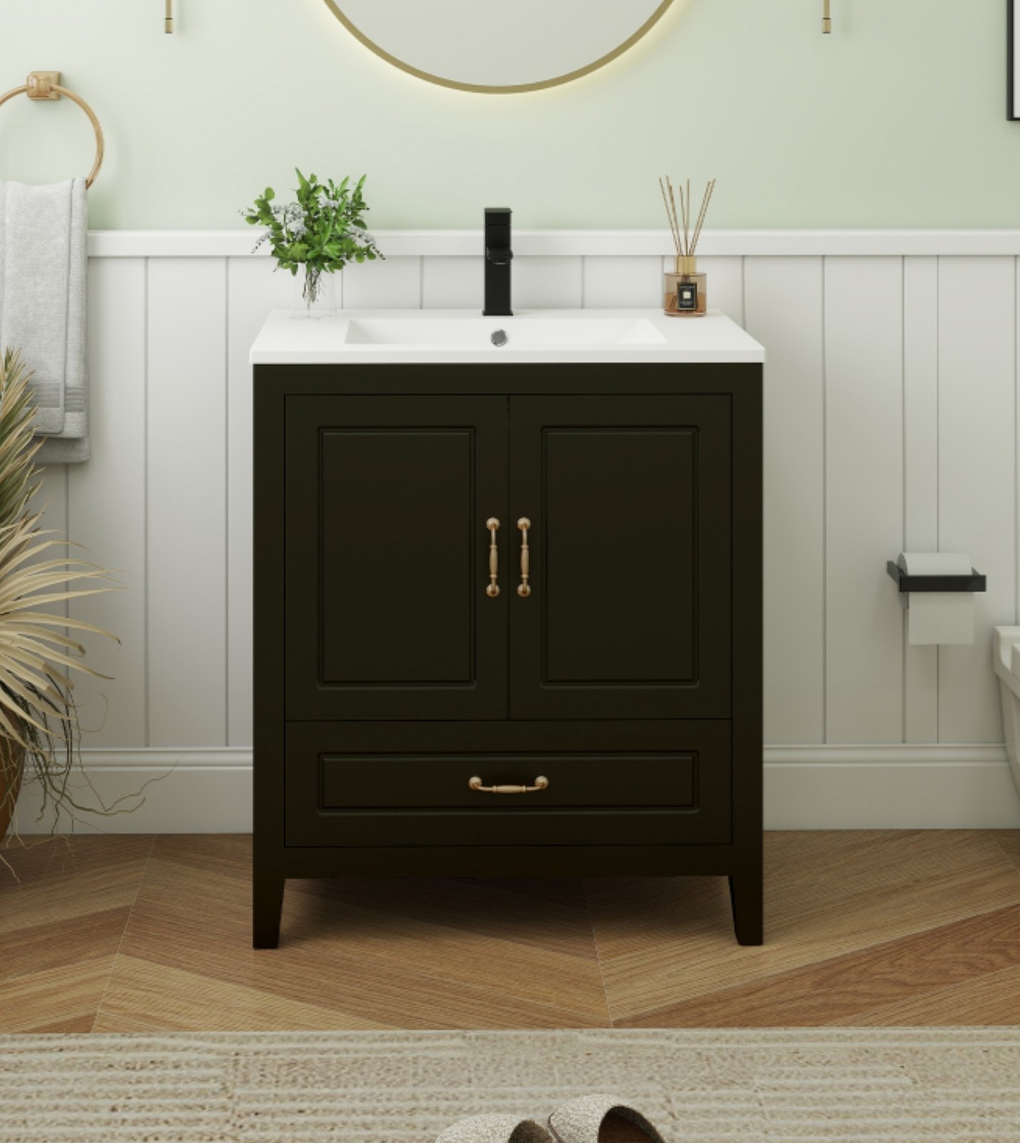 30″ Bathroom Vanity with Ceramic Sink Soft-Close 2 Doors 1 Drawer Faucet Modern