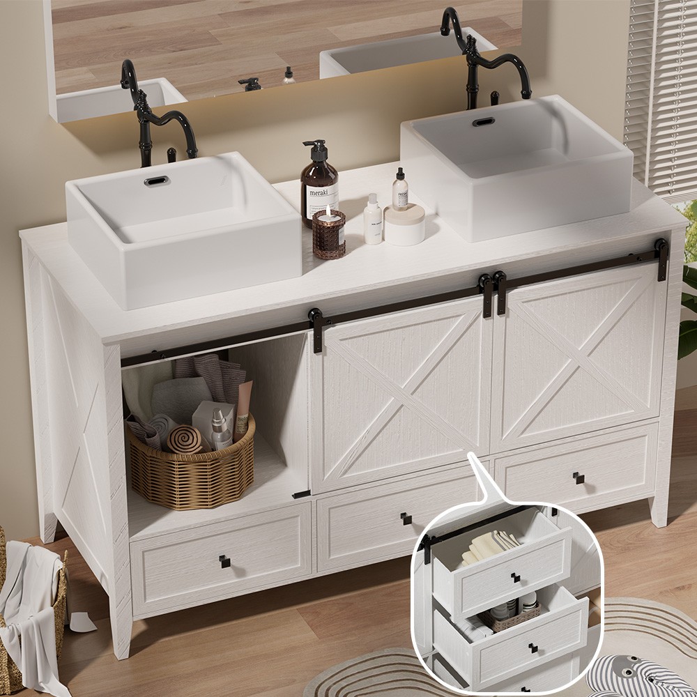 Modern 48″ Bathroom Vanity w/Sink Combo Wood Bathroom Storage Cabine w/5 Drawers