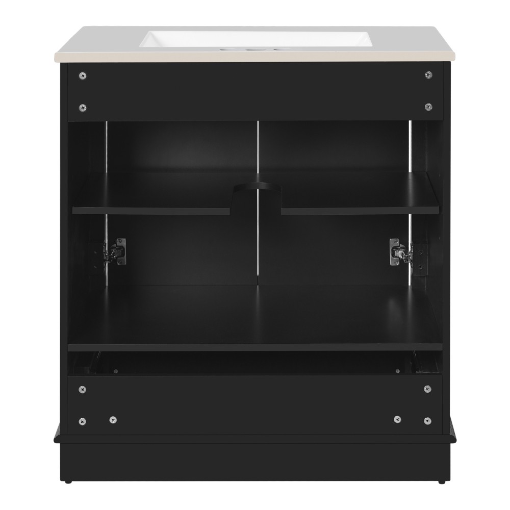 30″ Solid Wood Bathroom Vanity w/Ceramic Sink,2 Soft Close Doors,Storage Cabinet