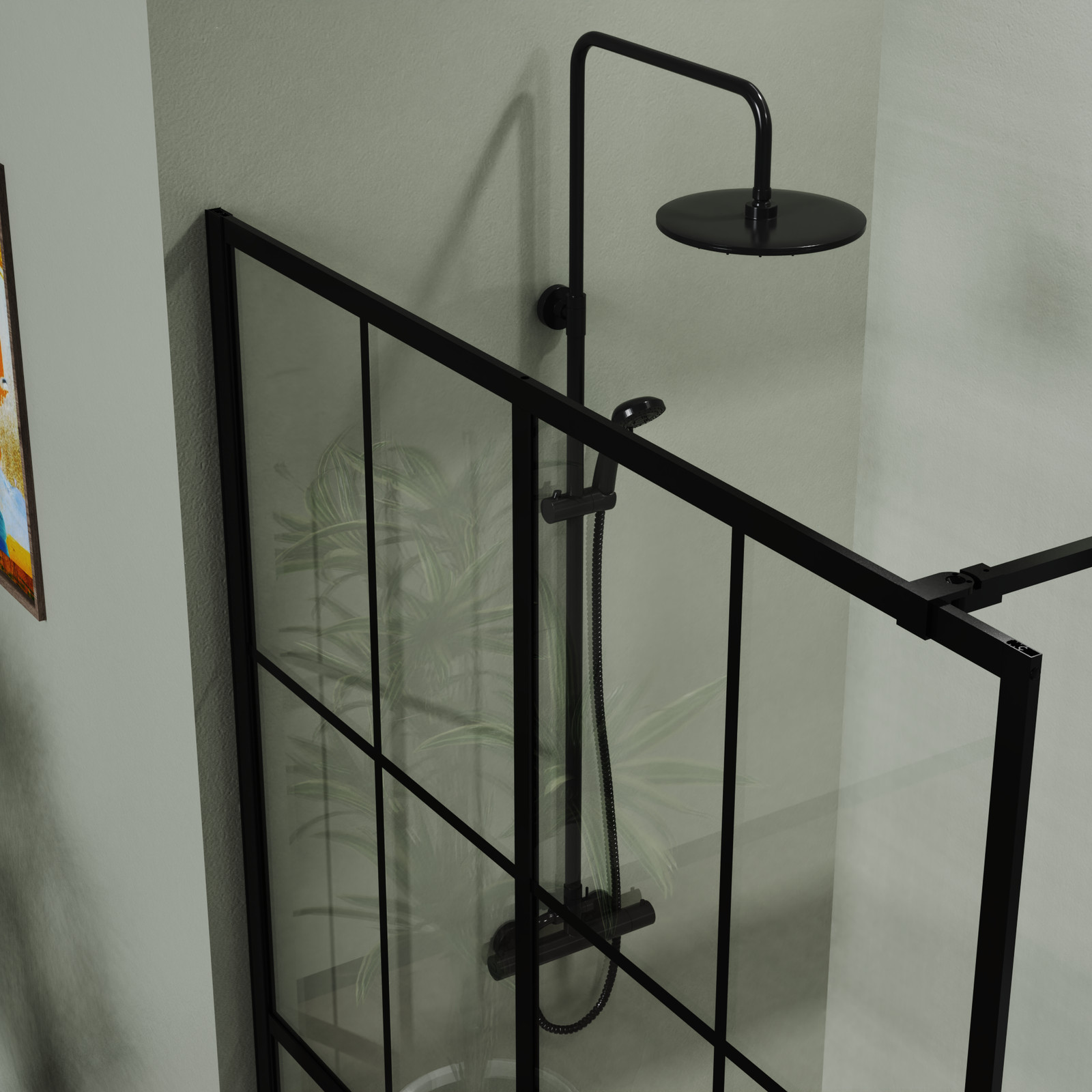46×72 Black Frameless Shower Screen Panel for Walk-in Wetroom, Tempered Glass