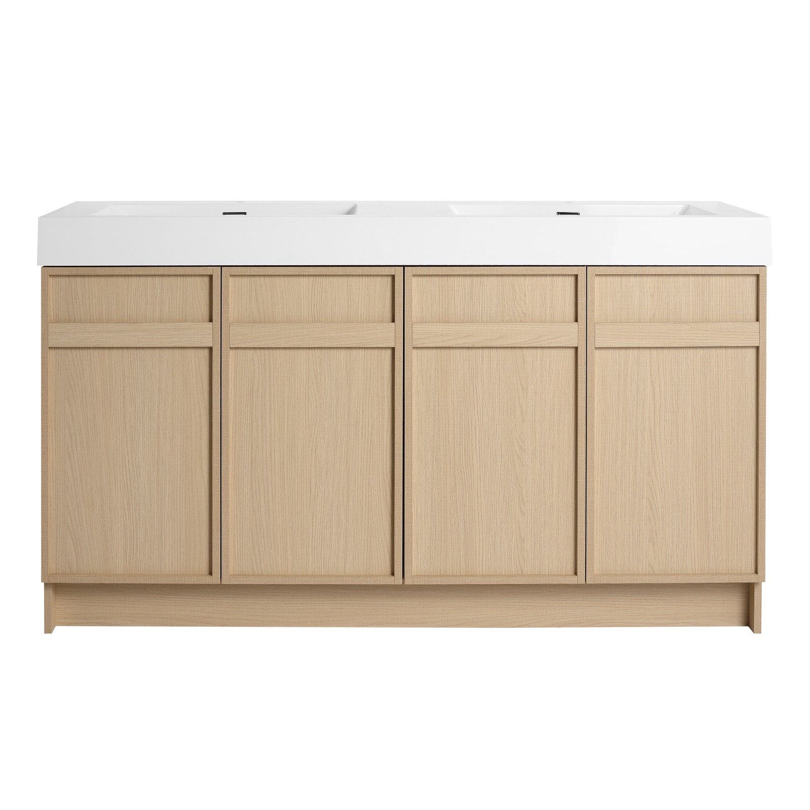 60in Plywood Double Sink Bathroom Vanity Cabinet W/ 4 Doors White Resin Sink