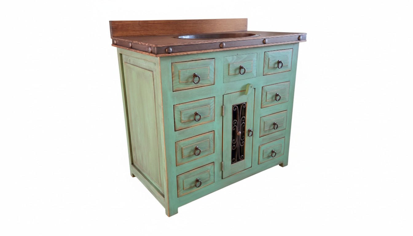 Saint Andrew Rustic Bathroom Vanity Furniture With Copper sink