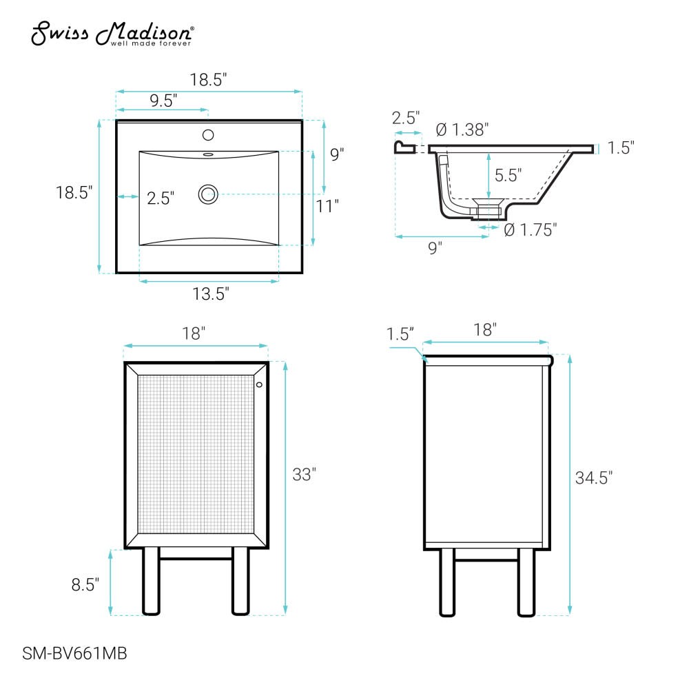Swiss Madison SM-BV661MB Classe 32″ – Golden Oak / Matte Black