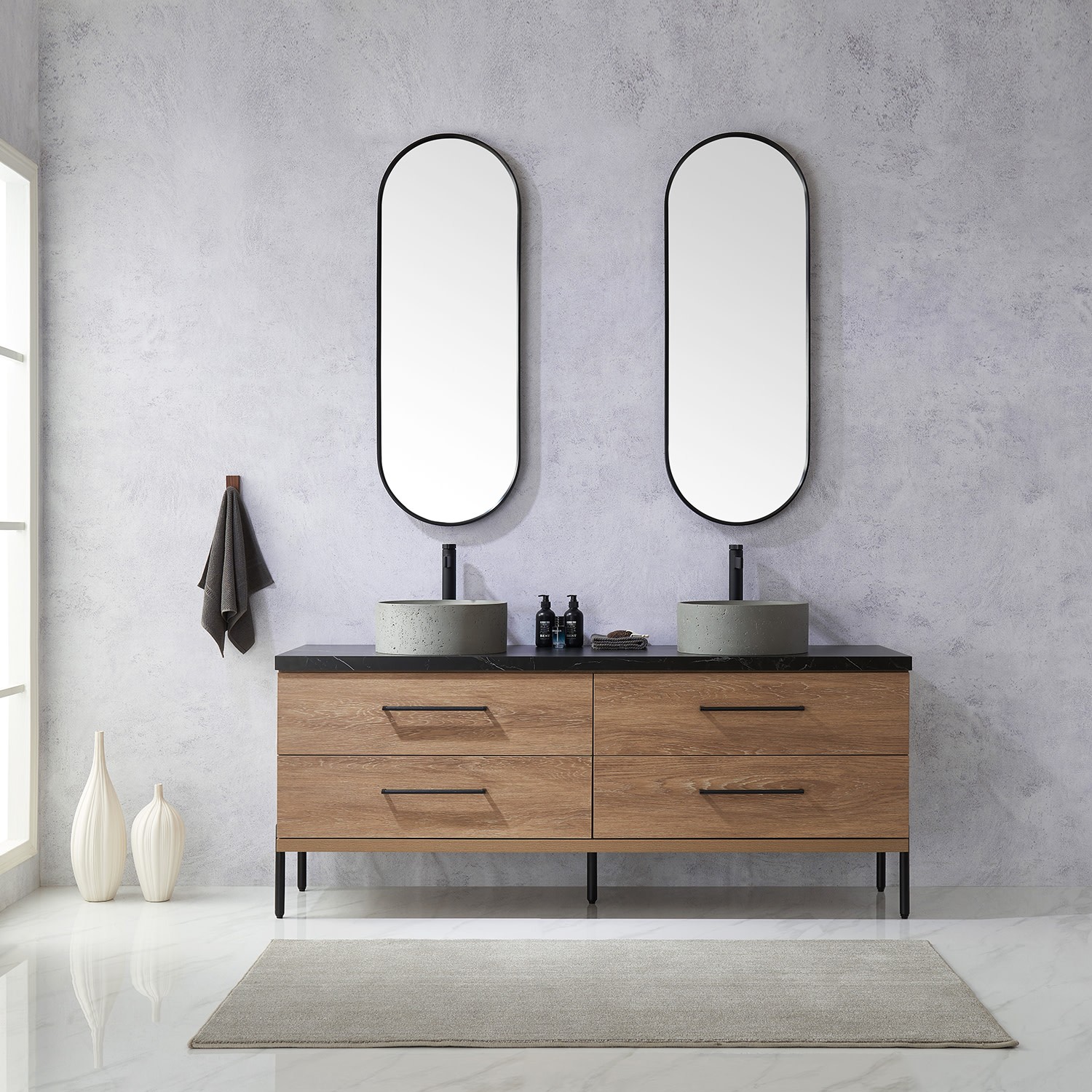 Miseno MV-705172R Trento 72″ – North American Oak / Black