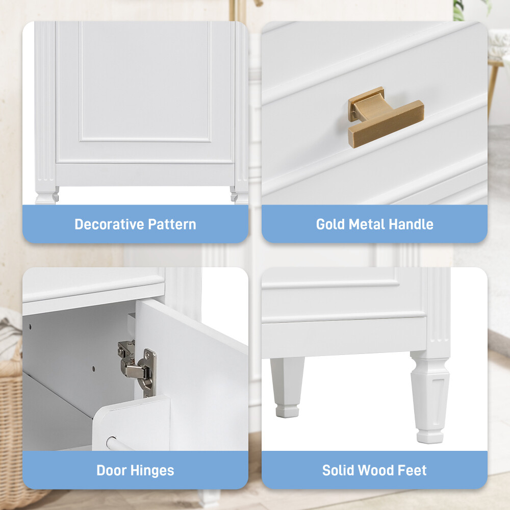 20” Bathroom Vanity w Sink Solid Wood Legs Adjustable Shelf Tilt-Out Drawer