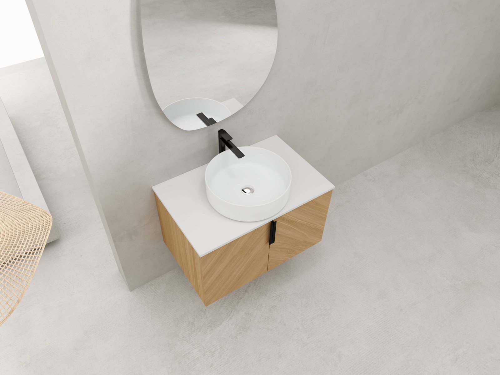 Bathroom Vanity w/Ceramic Sink, Wall-Mounted Storage Cabinet w/Soft Close Door