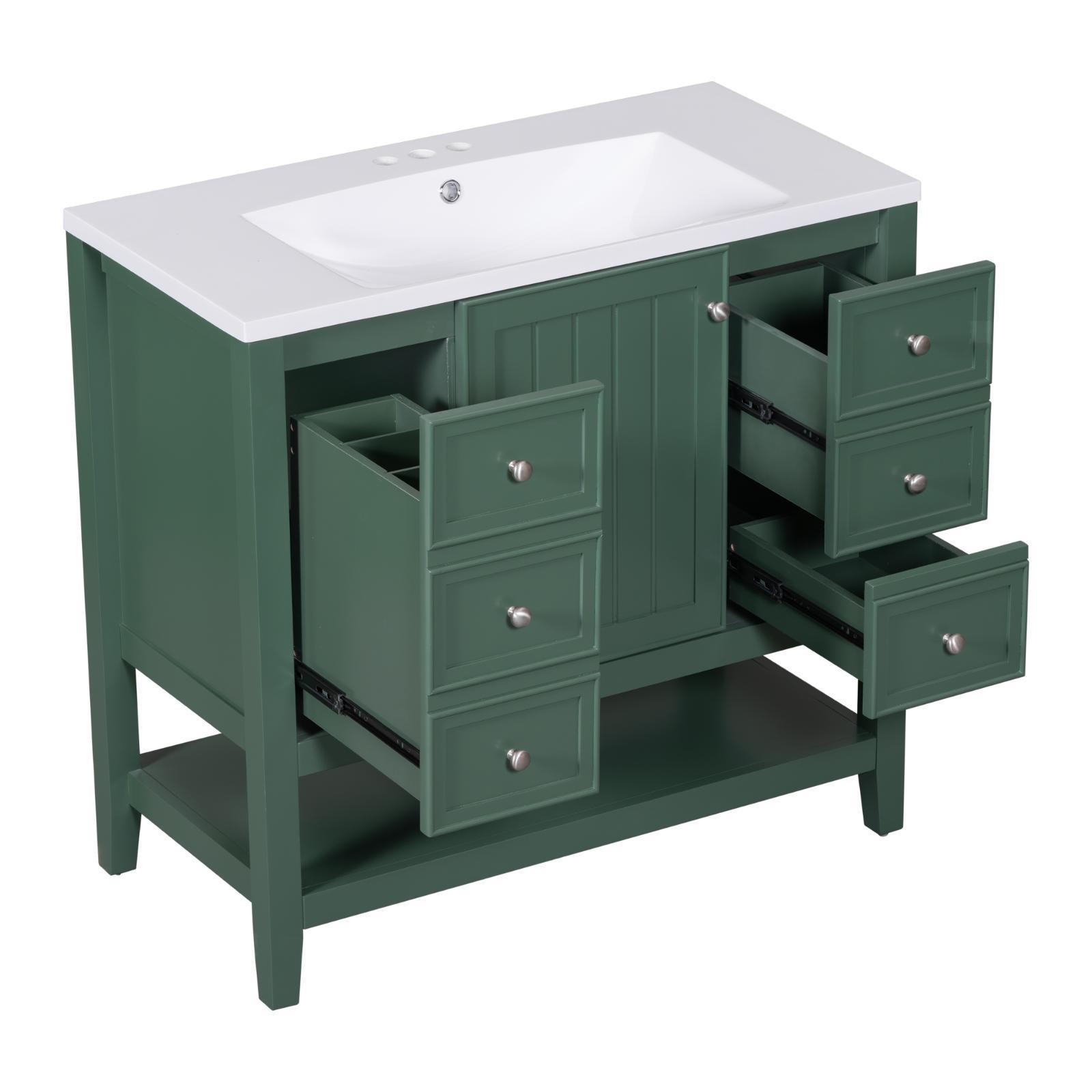 Bathroom Vanity with White Basin Three Drawers Wood Cabinet MDF Storage Unit