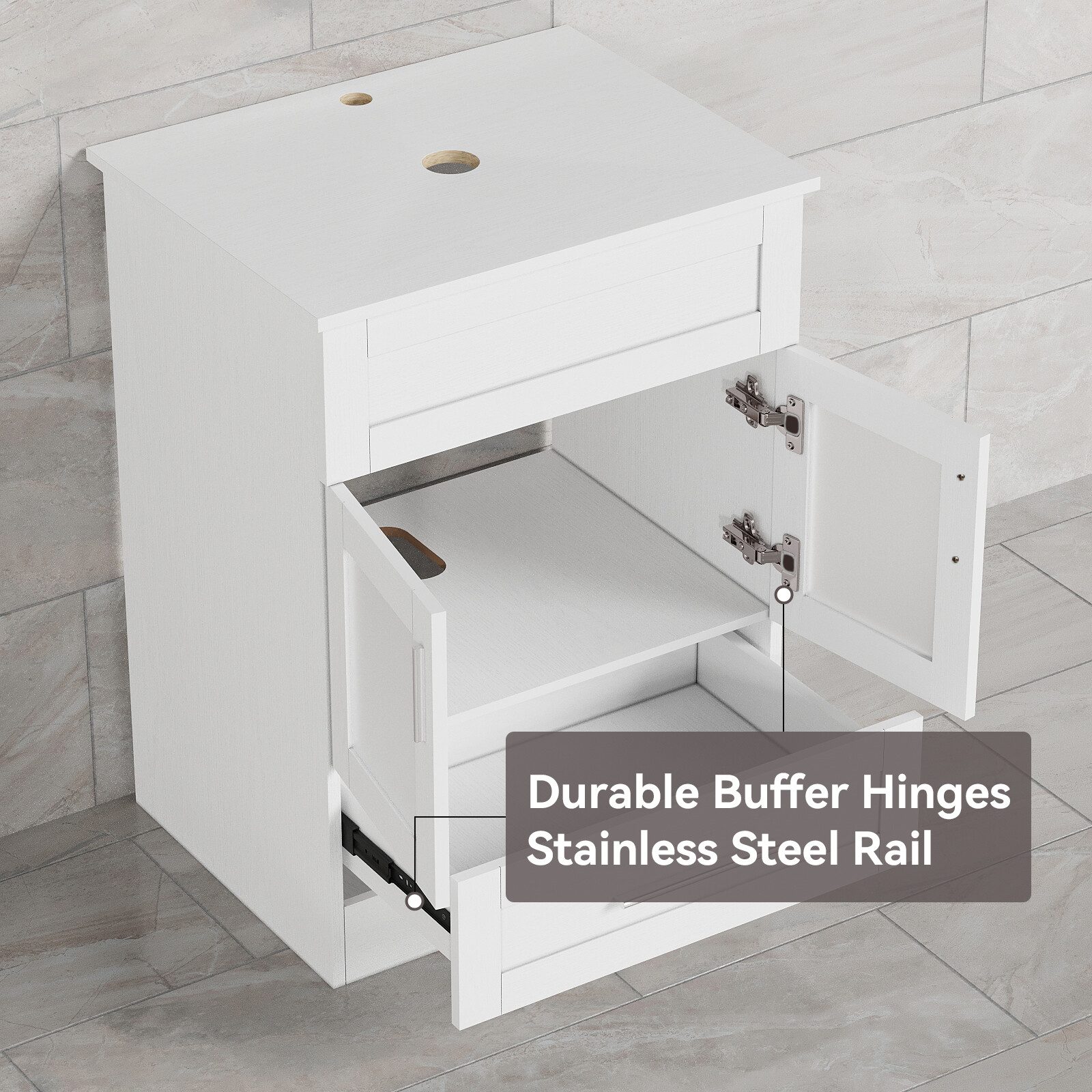 24 in Bathroom Vanity Single Cabinet with Vessel Sink Mirror Combo Faucet Drain