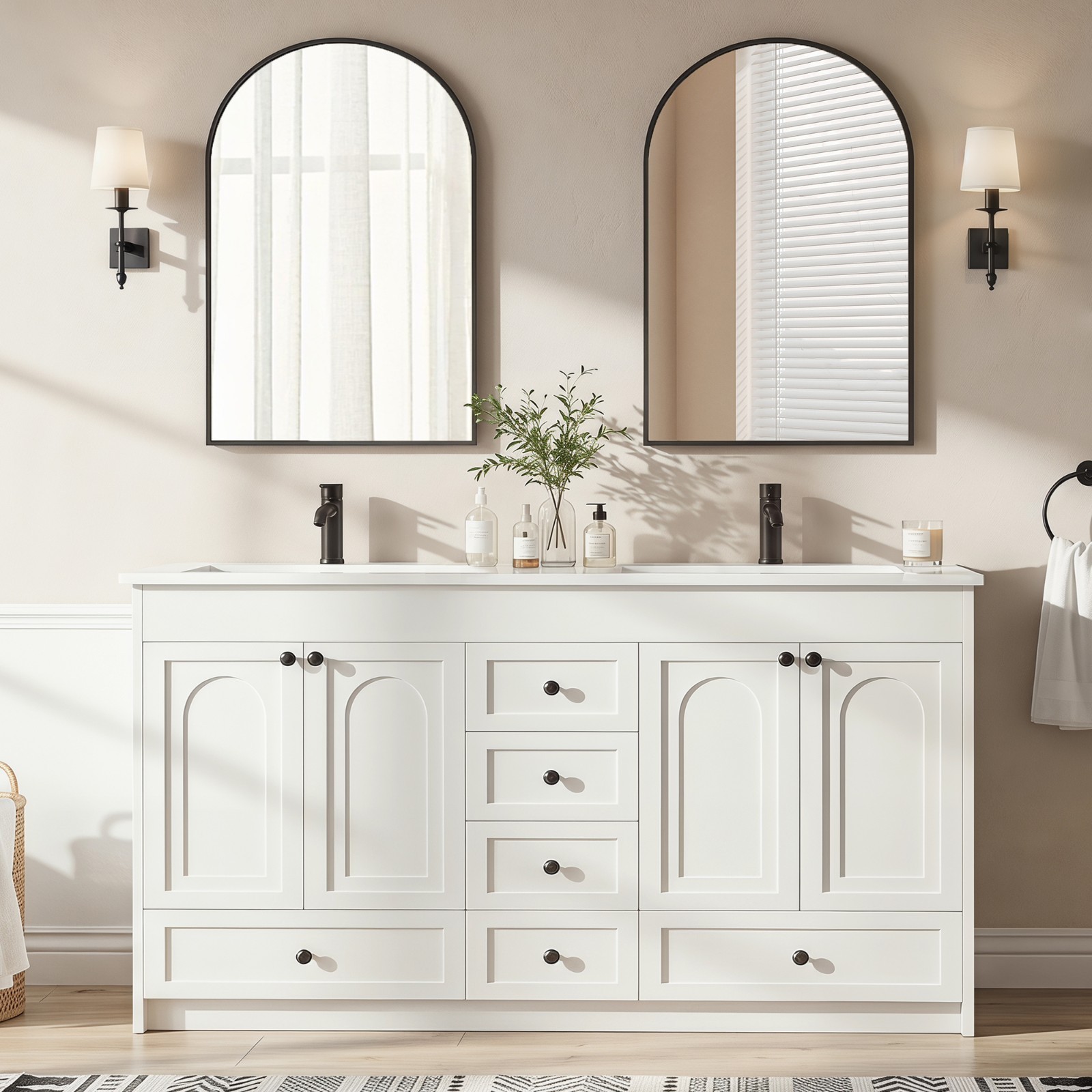Double Sink Bathroom Vanity Cabinet Freestanding White Bathroom Storage Vanity
