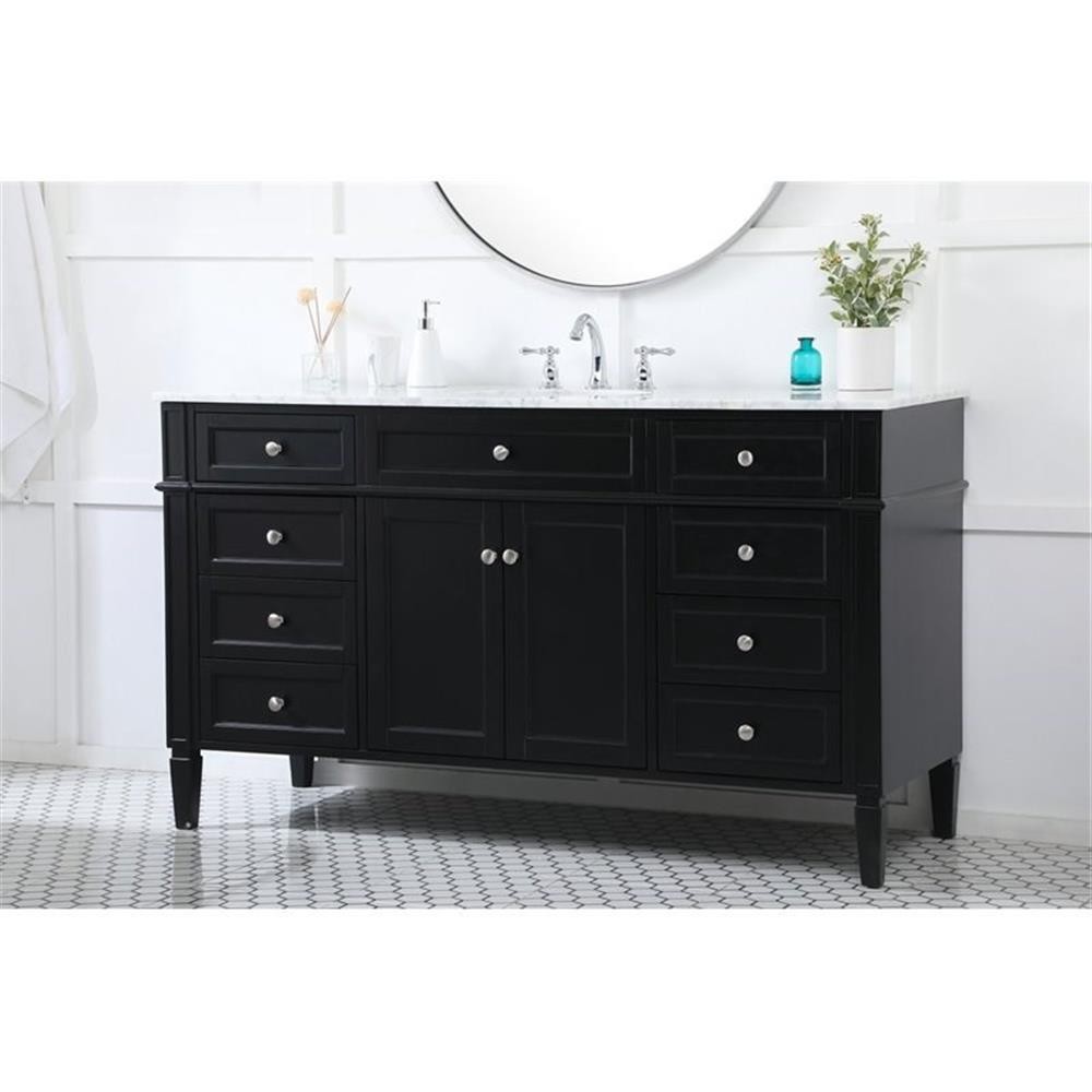 Elegant Decor Park Avenue 60″ Metal MDF Marble Single Bathroom Vanity in Black