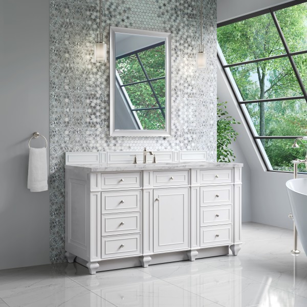60″ James Martin Bristol 157-V60S-BW-3CAR Vanity Cabinet 3 CM Carrara Marble Top