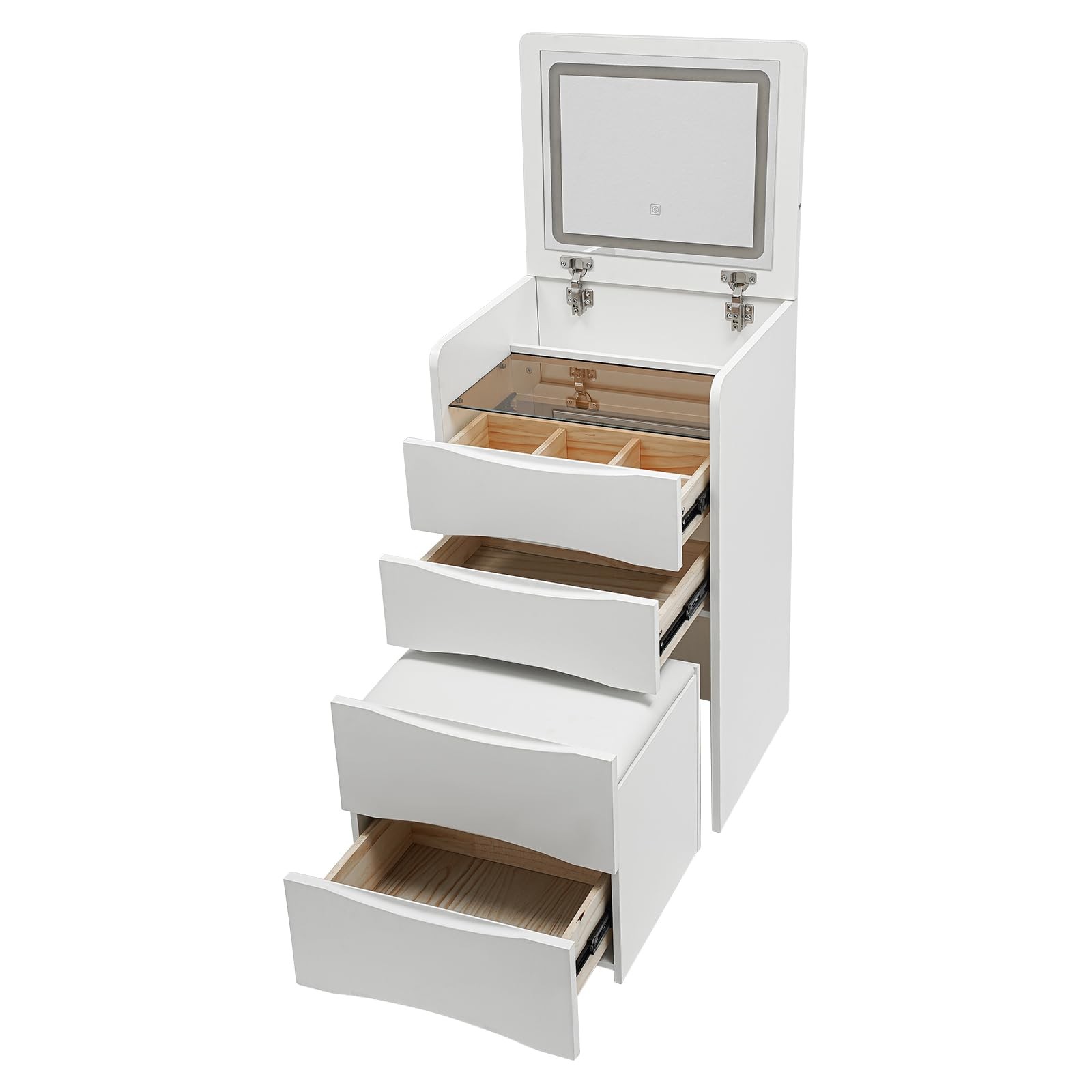 3-in-1 Foldable Makeup Vanity Desk with Mirror Lights Drawers Chair Hidden Stool