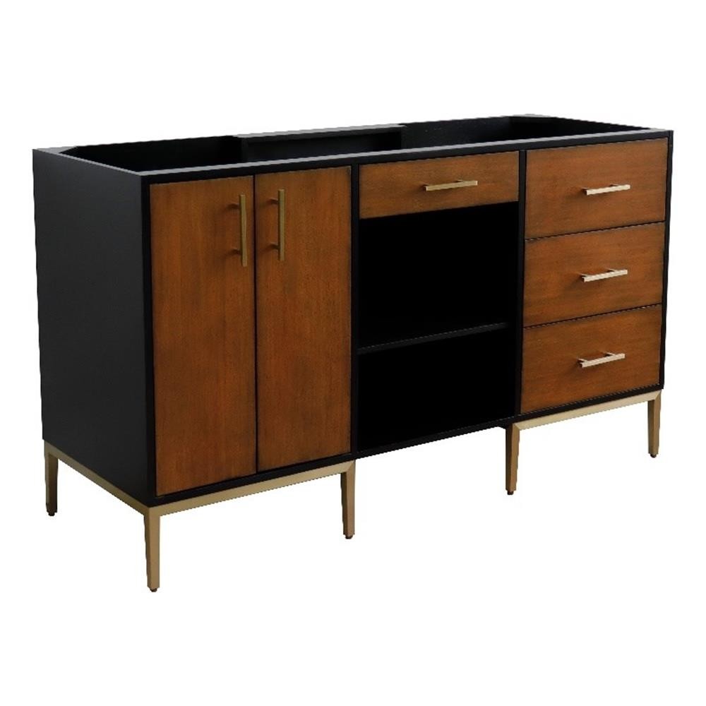 60 in. Double Wooden Vanity Walnut Black Cabinet Only