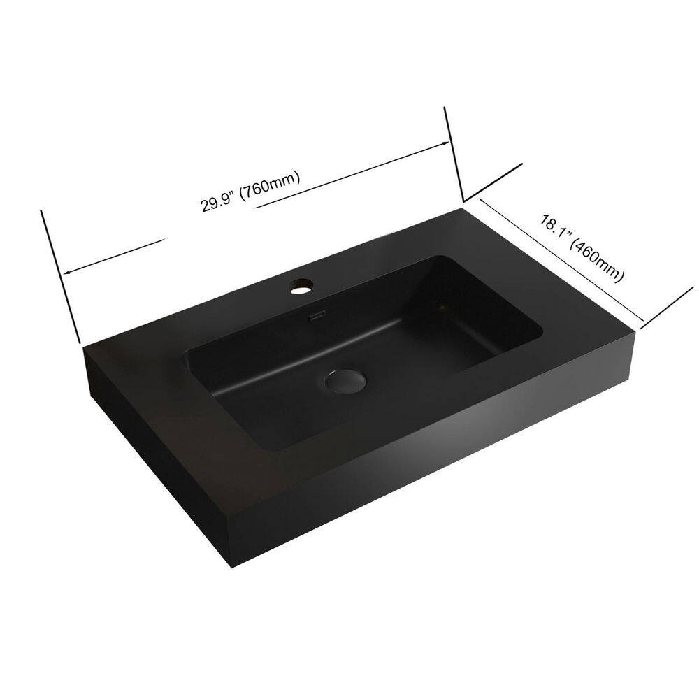 29.9 In. Drop-In Bathroom Sink in Matte Black Quartz Vanity Top