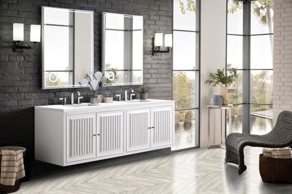72″ James Martin Athens E645-V72-GW-3WZ Double Vanity Cabinet White Zeus Top