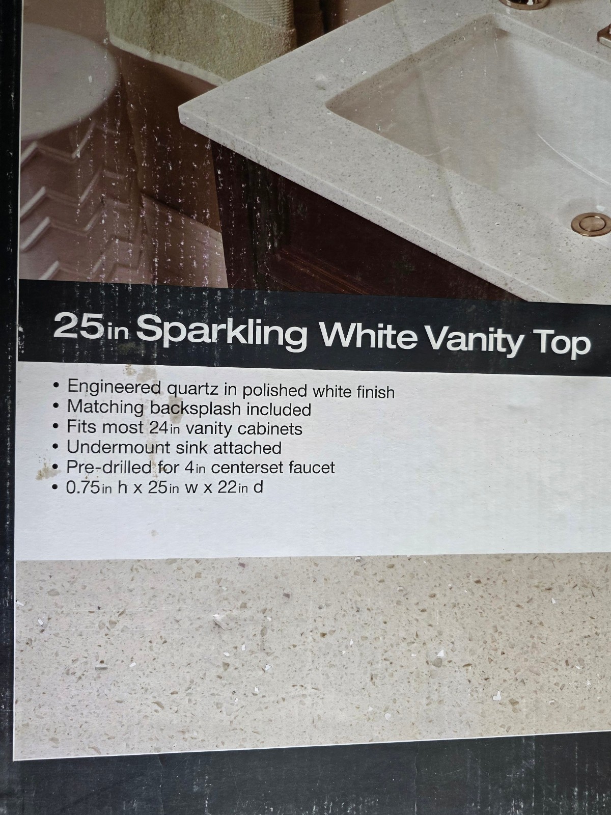 25in. Sparkling White Vanity Top – Home Decorators Collection – New, Unopened