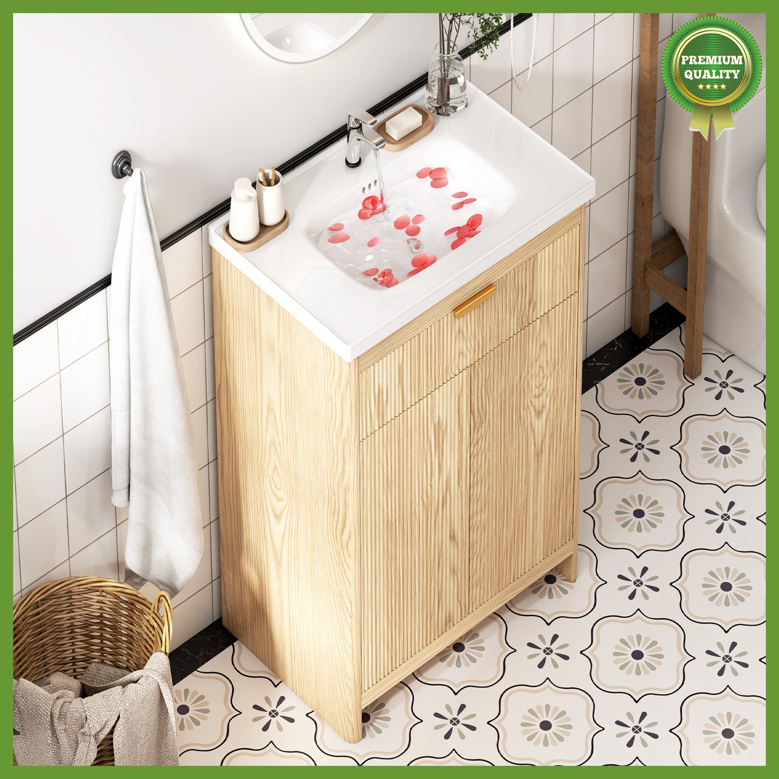 Bathroom Vanity Cabinet with Ceramic Sink Combo Bathroom Cabinet with 2 Doors