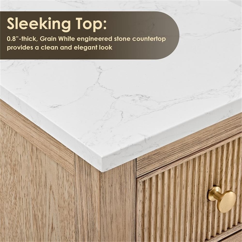 Pemberly Row 60″ Single Wood Vanity in Nature Oak Engineered Stone Top no Mirror