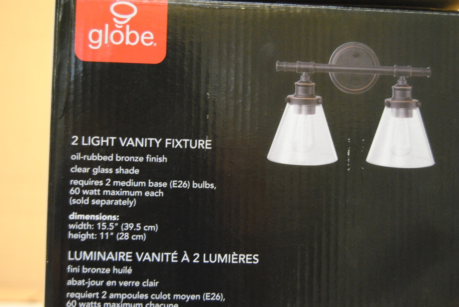 Parker 2-Light Oil Rubbed Bronze Vanity Light with Clear Glass Shades