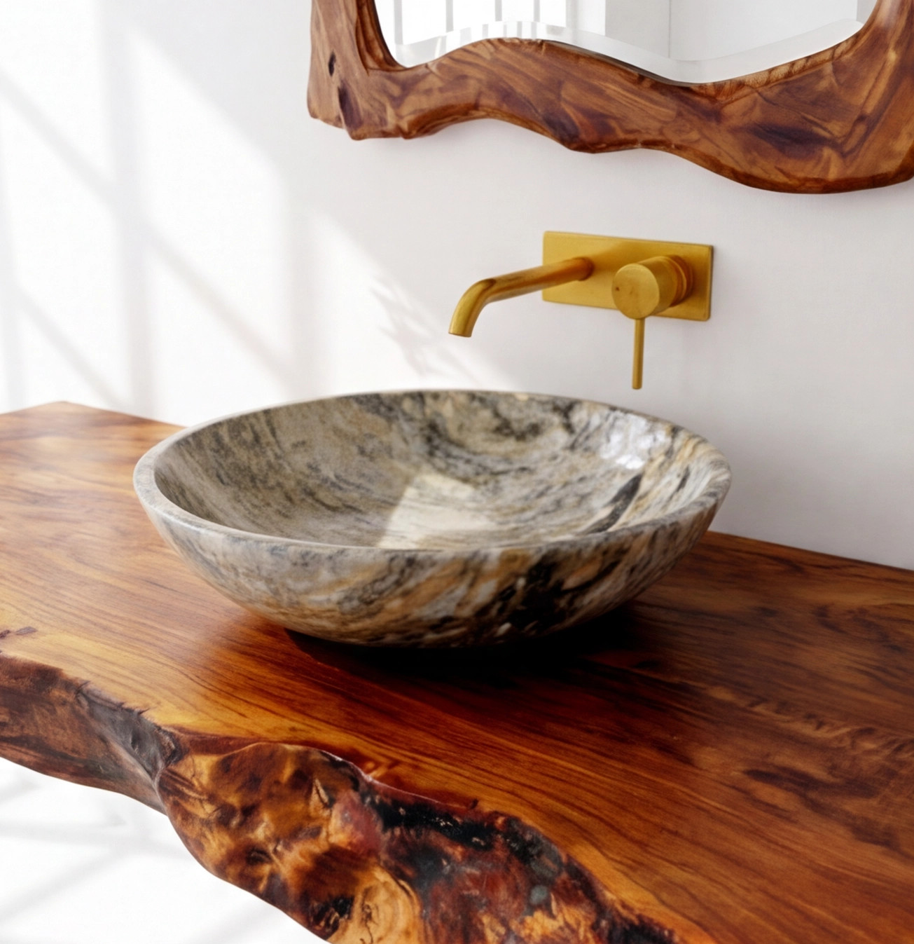 Bathroom Vanity Modern Rustic Solid Wood Live Edge Sink Counter Bathroom