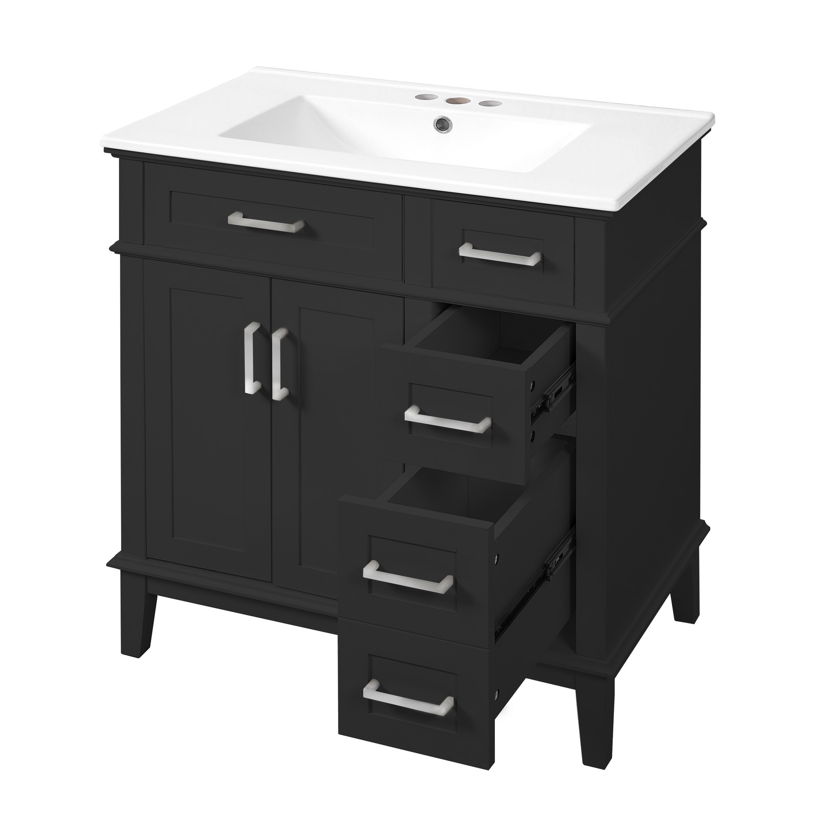 30″ Bathroom Vanity with Ceramic Sink, Soft-Close Doors & Drawers