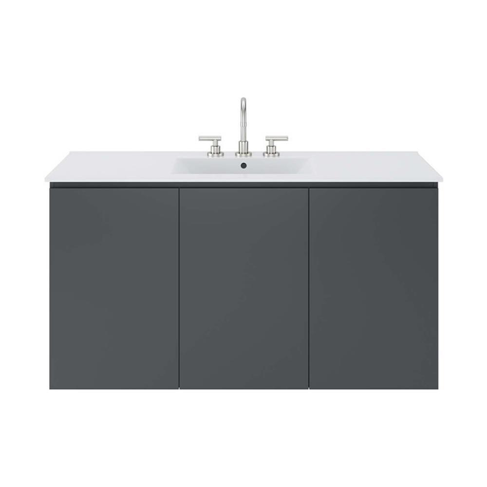 Modway Bryn 48″ Modern Wood/Ceramic Wall-Mount Bathroom Vanity in Gray/White