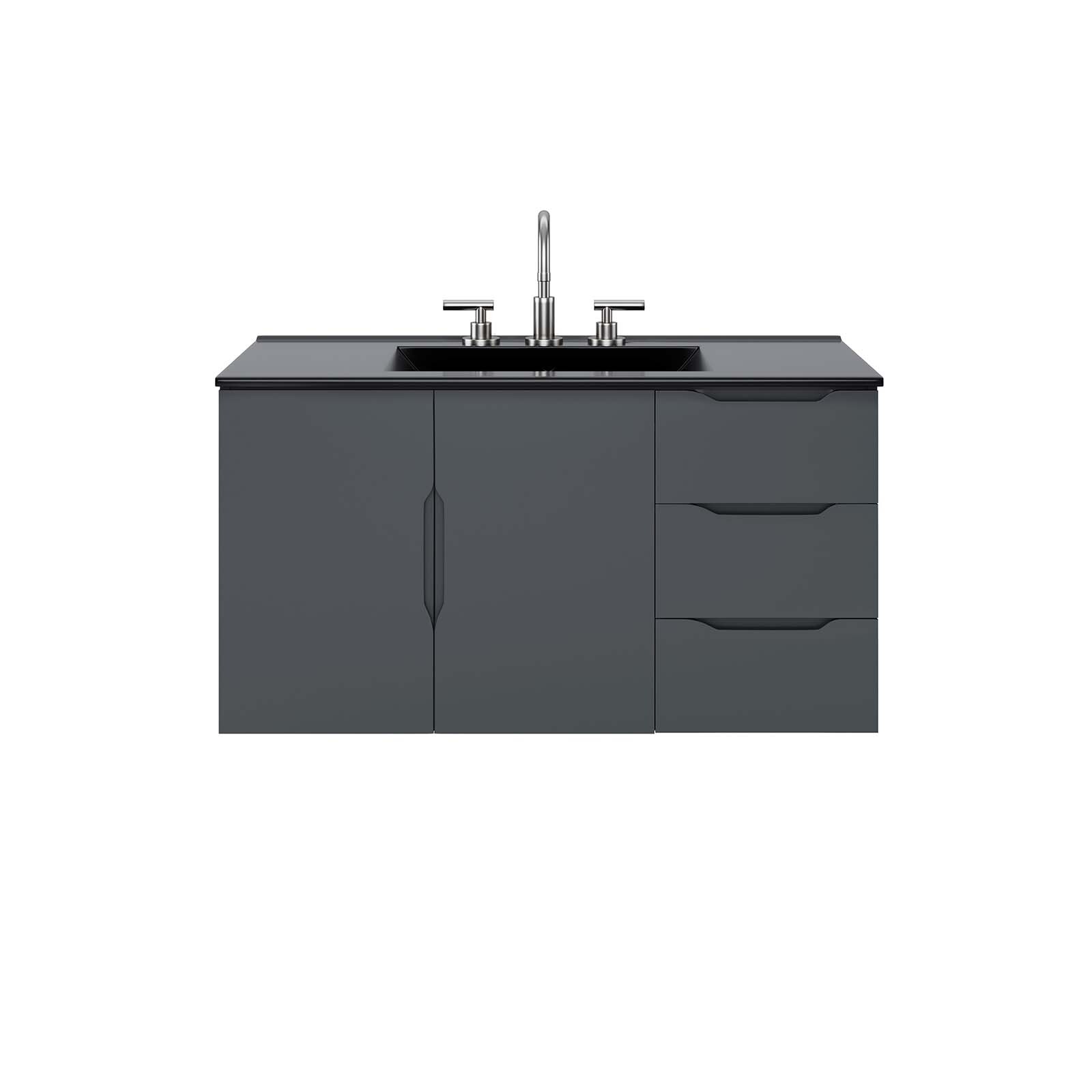 Modway Vitality 36″ Wall-Mount Bathroom Vanity in Gray Black