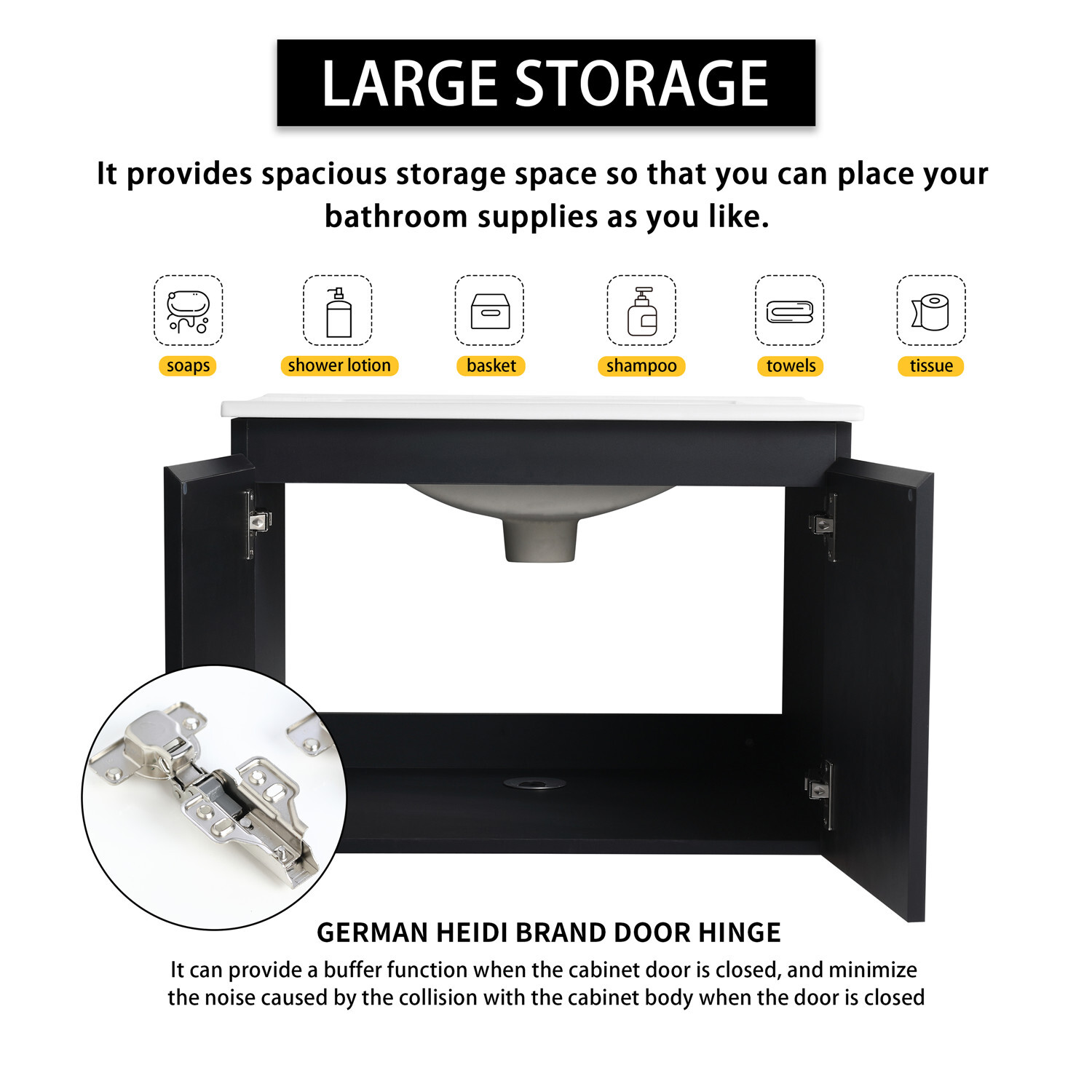 24″ 30″ Wall Mounted Bathroom Vanity with Sink, Floating Vanity Cabinet 2 Doors