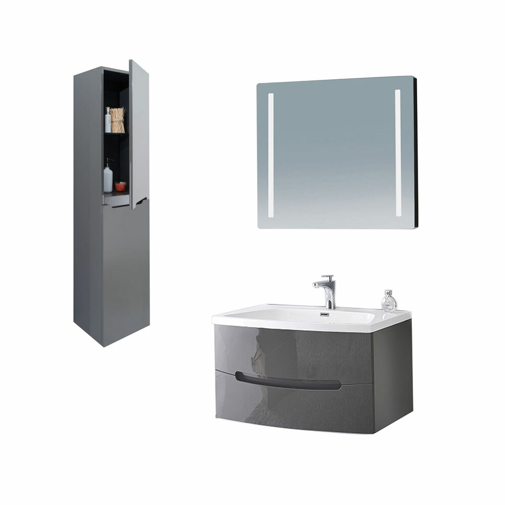 40″ Solid Wood Bathroom Vanity With Mirror And Side Cabinet