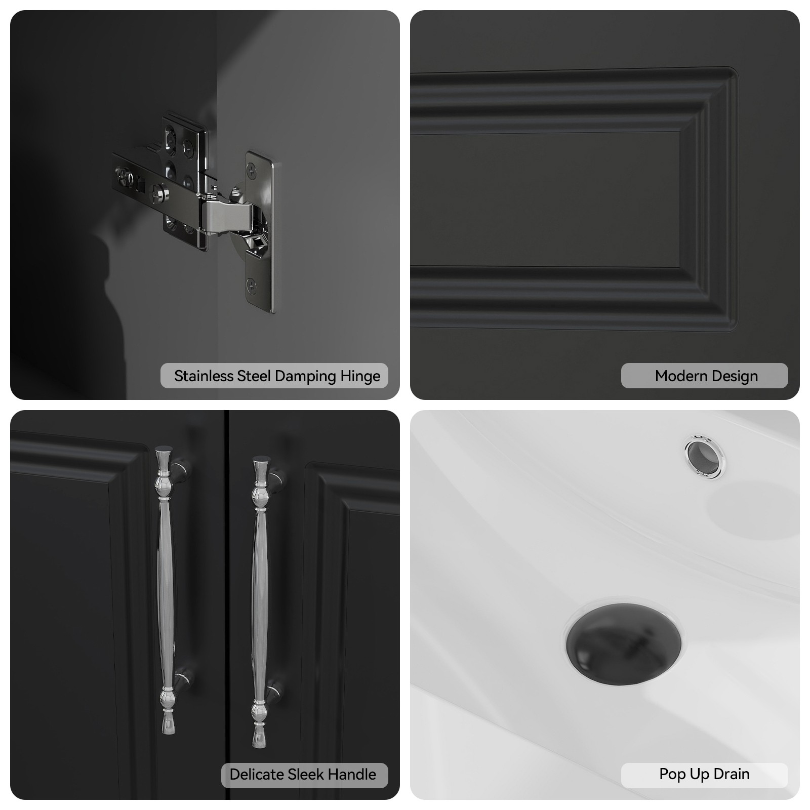 30″ Modern Bathroom Vanity with Sink | Storage Cabinet, Soft Close Doors, Black