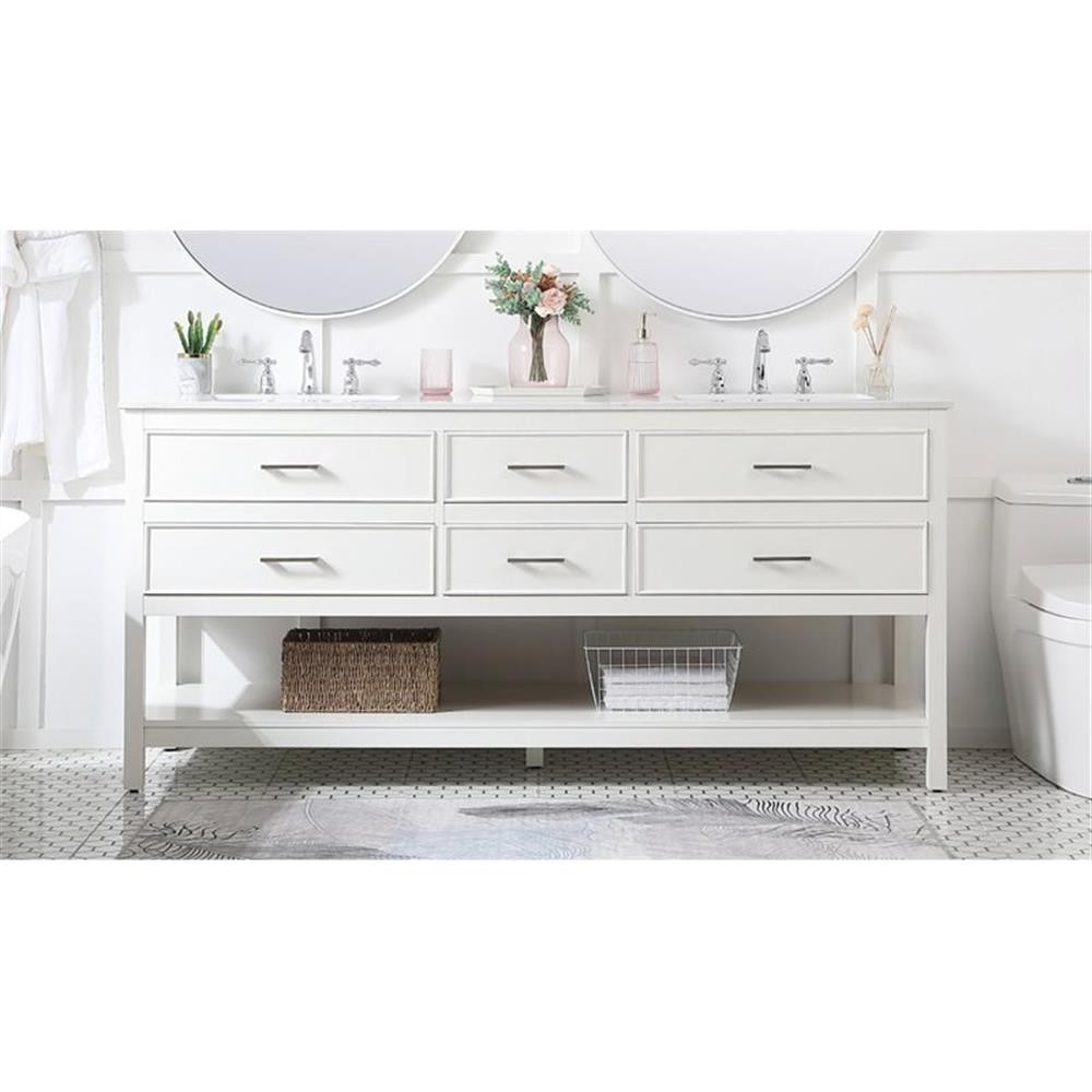 Elegant Decor Sinclaire 72″ Aluminum Alloy & MDF Double Bathroom Vanity in White