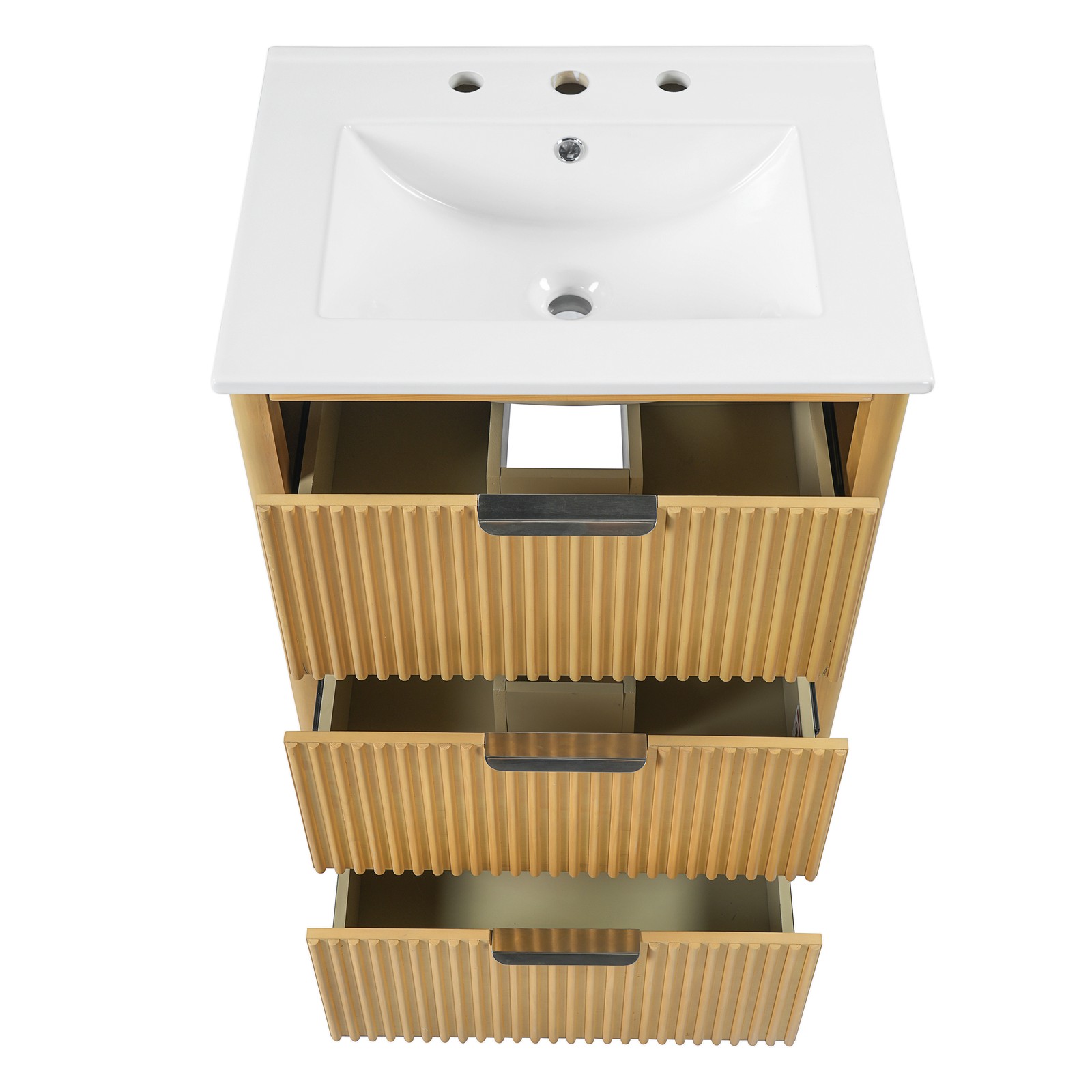 24 Inch Modern Bathroom Vanity with Ceramic Sink, Natural Wood