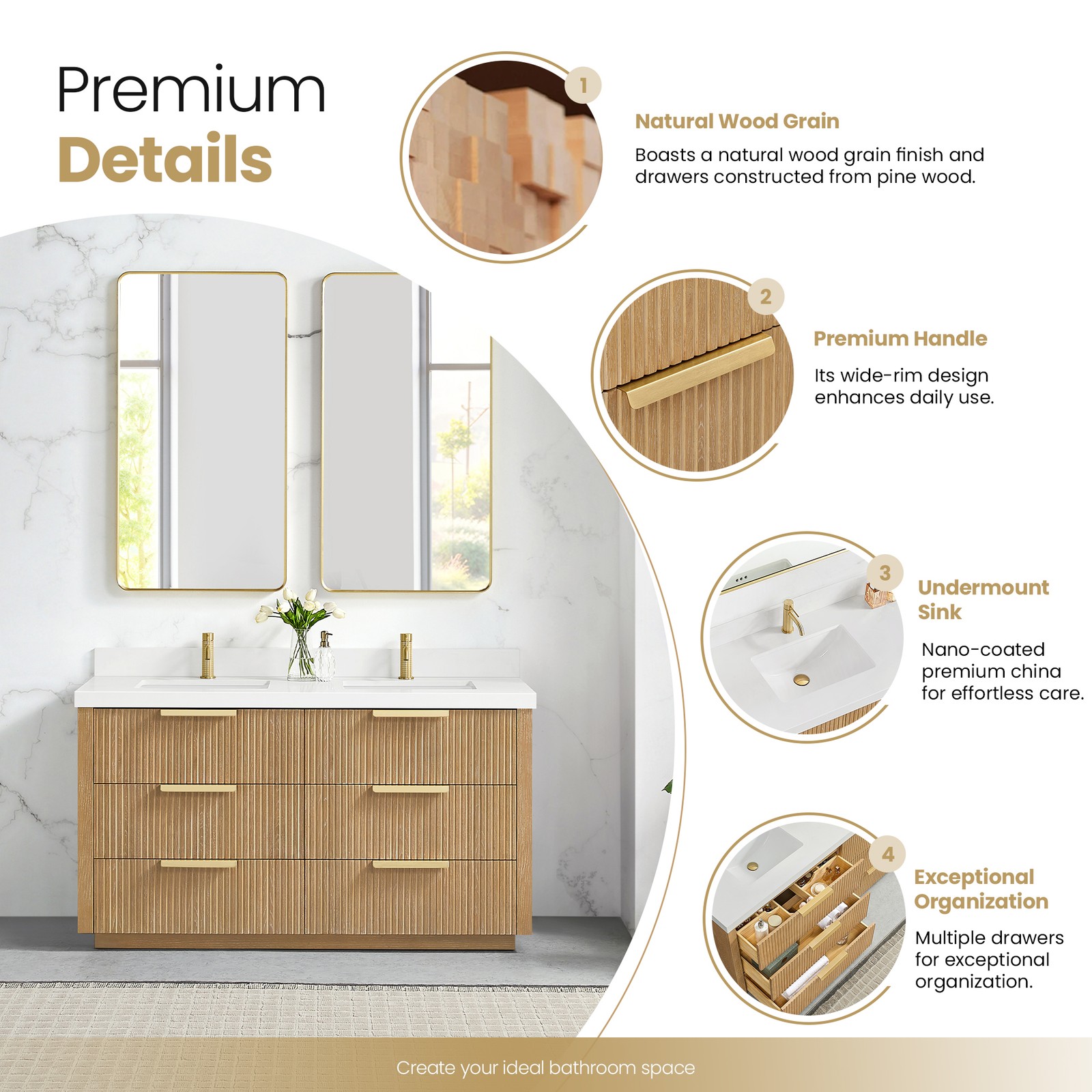 Santarem 60″ Double Bath Vanity in Washed Ash Grey with White Quartz Stone Top