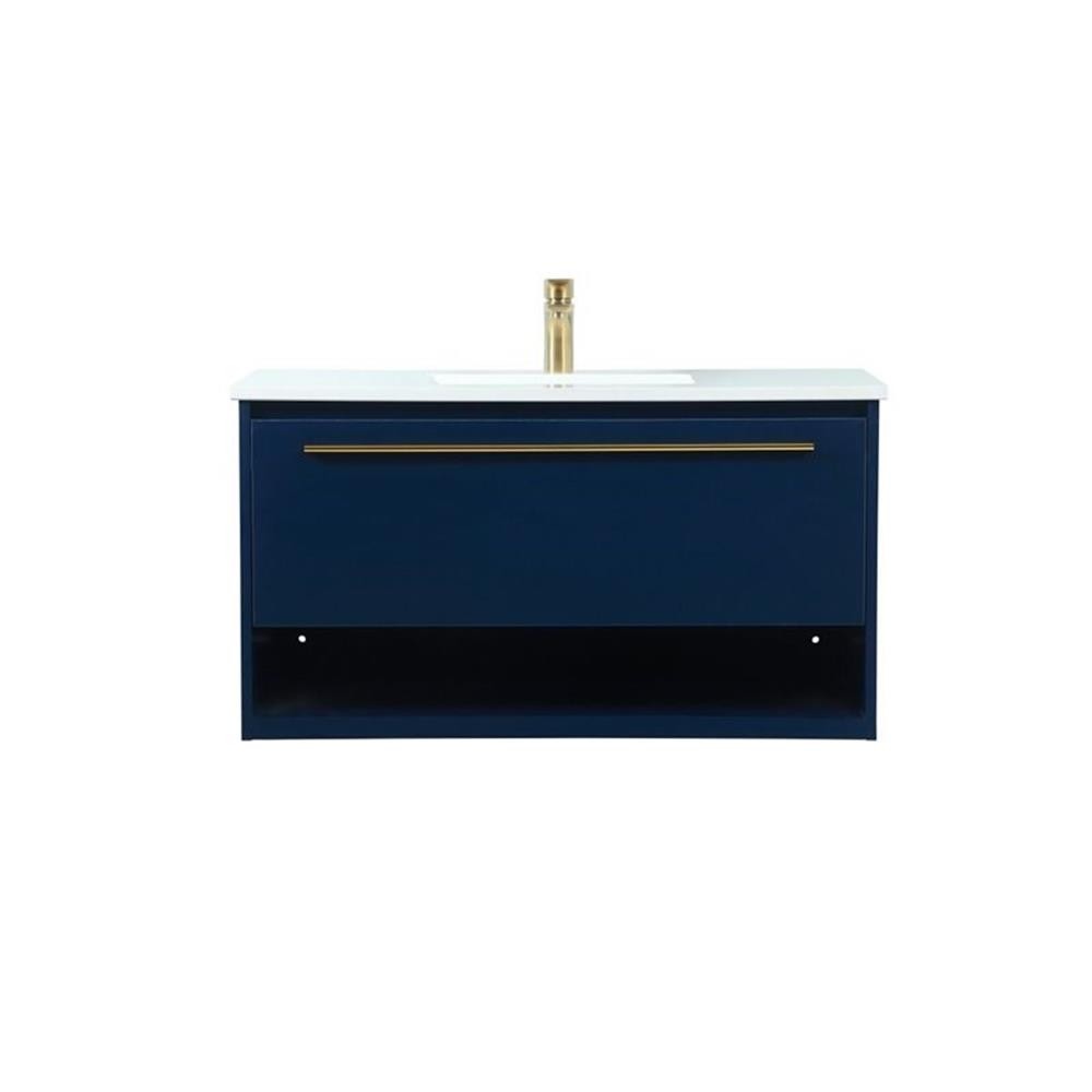 Elegant Decor Roman 36″ Aluminum Alloy MDF Single Bathroom Vanity in Blue