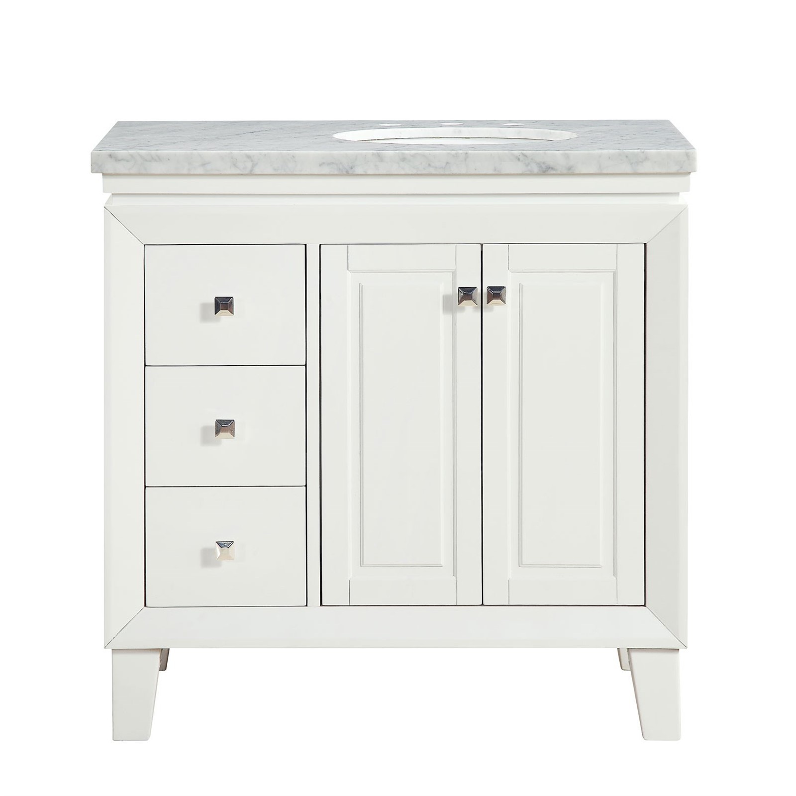 36″ Bathroom Vanity Right Single Sink Cabinet w/ Carrara Marble Countertop 320WR