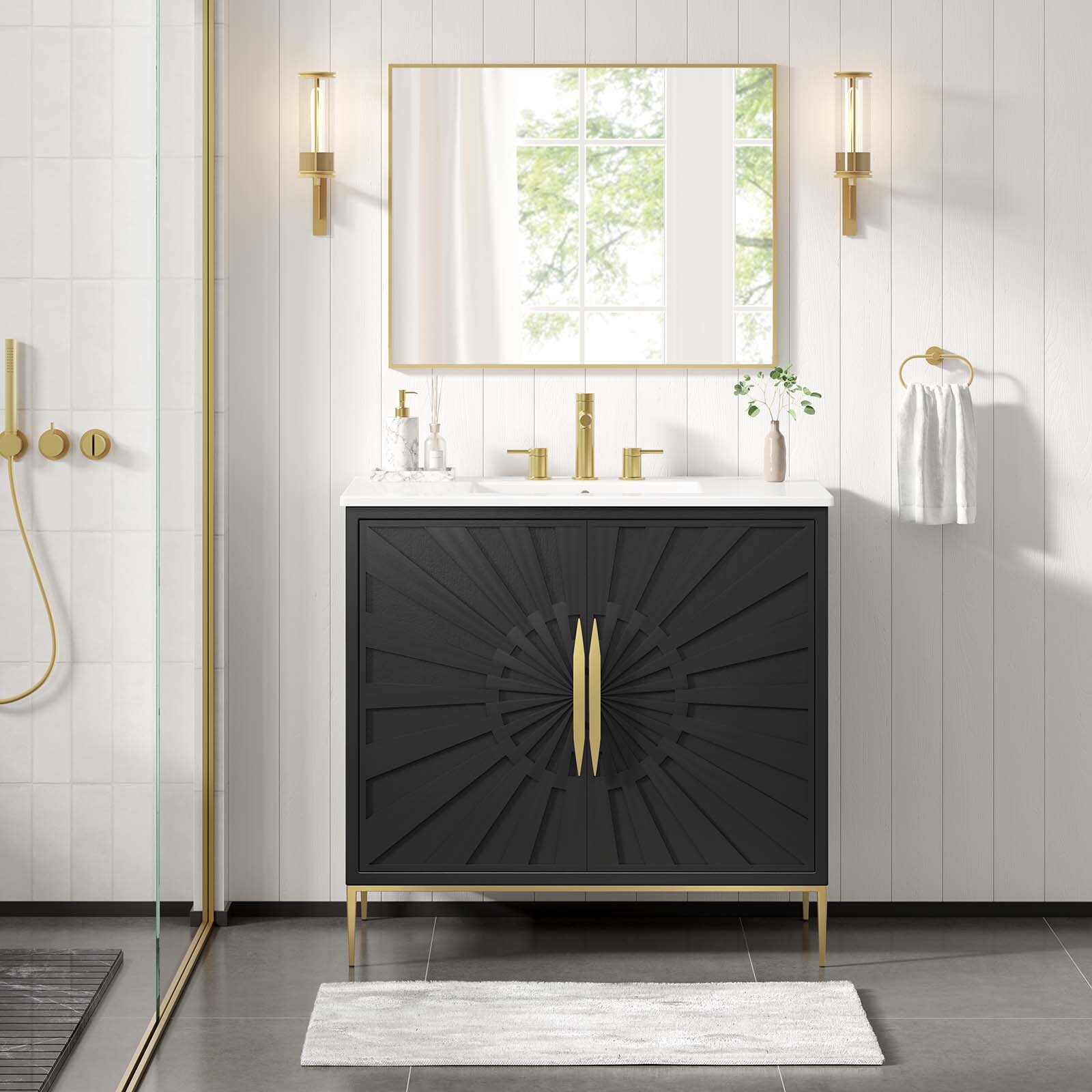 Modway Awaken 36″ Bathroom Vanity Cabinet in White Black With Ceramic Sink Basin