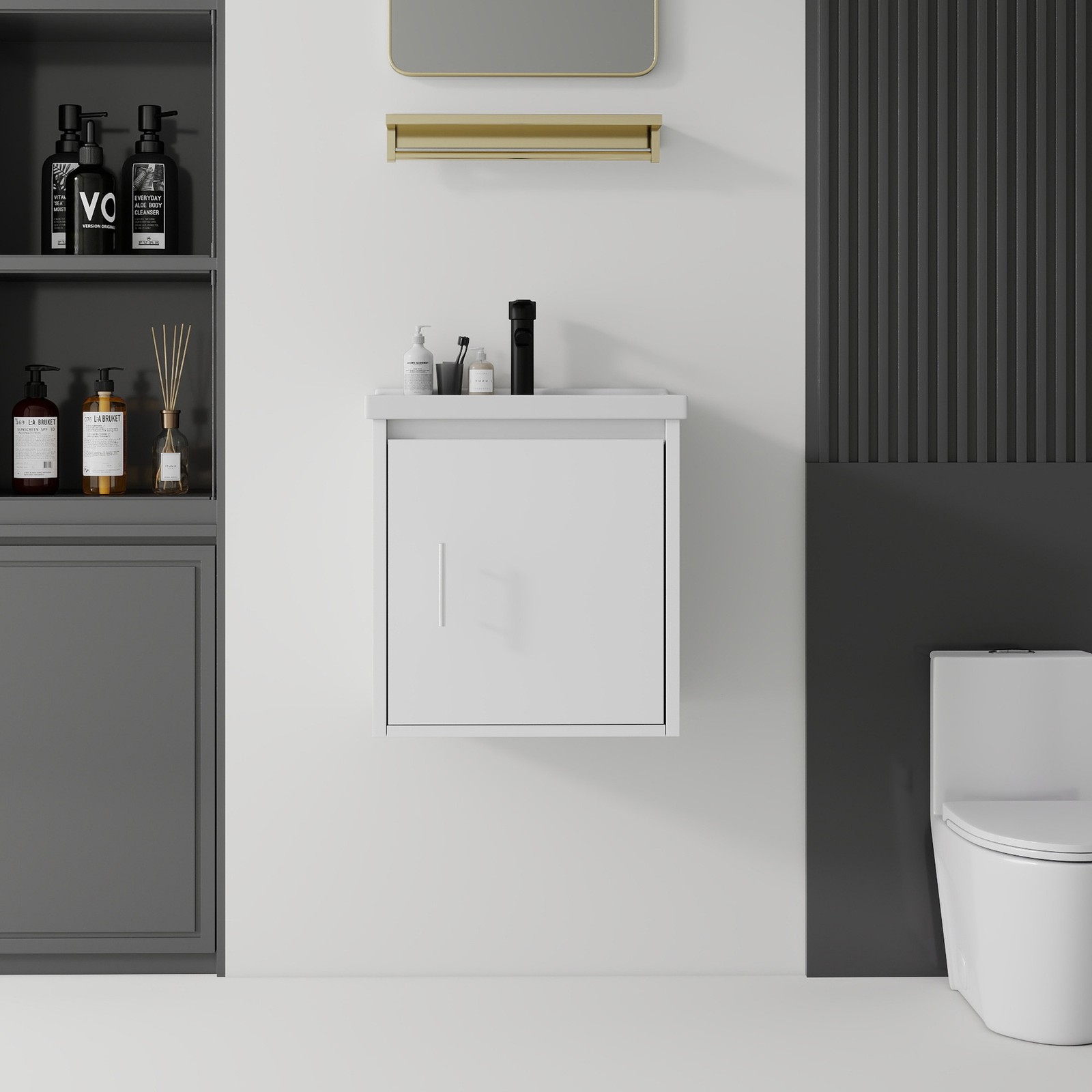 20″ Floating Bathroom Vanity Combo Wall Mounted Plywood Cabinet White