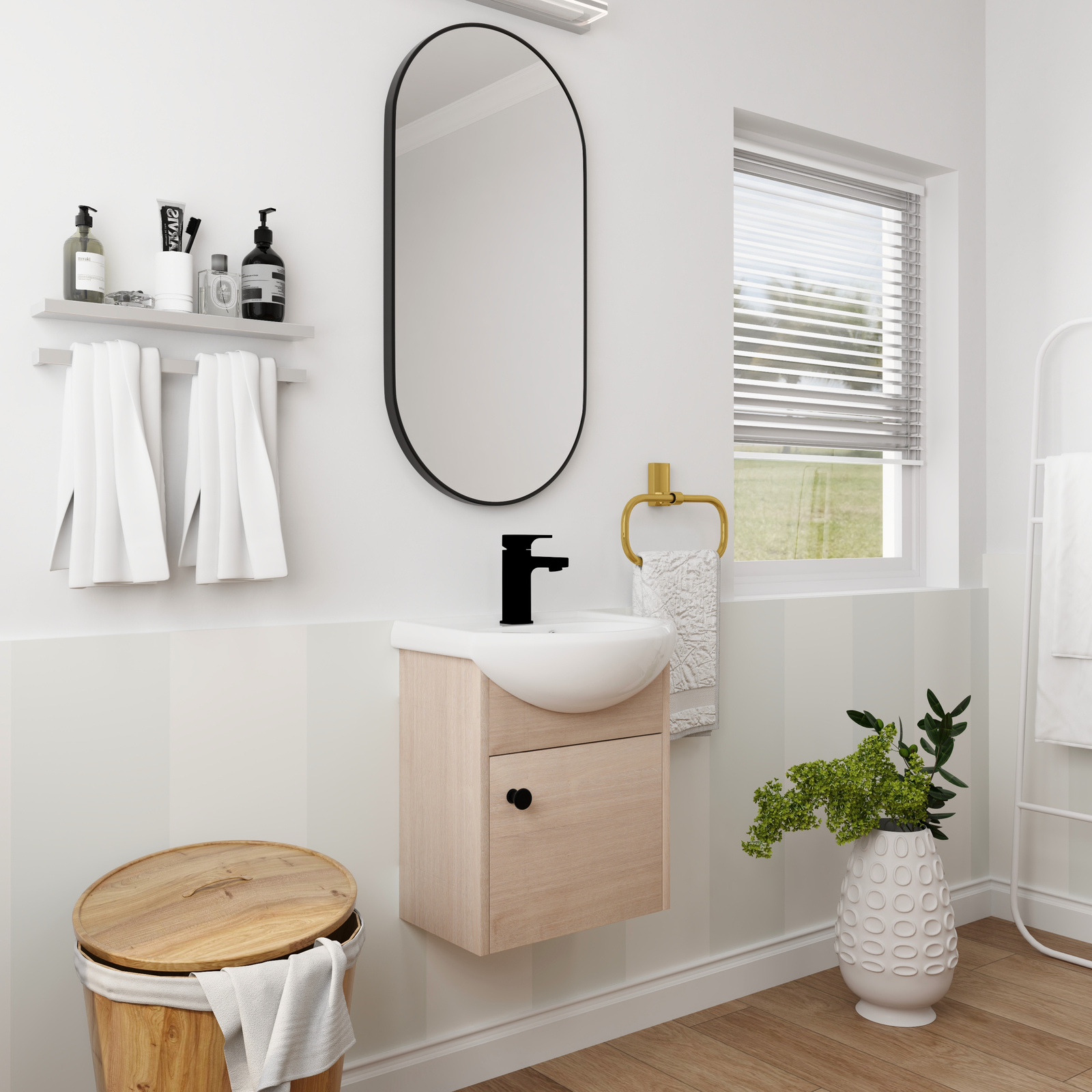 18″ Plywood Floating Wall Mounted Bathroom Vanity W/Ceramic Sink For Small Space
